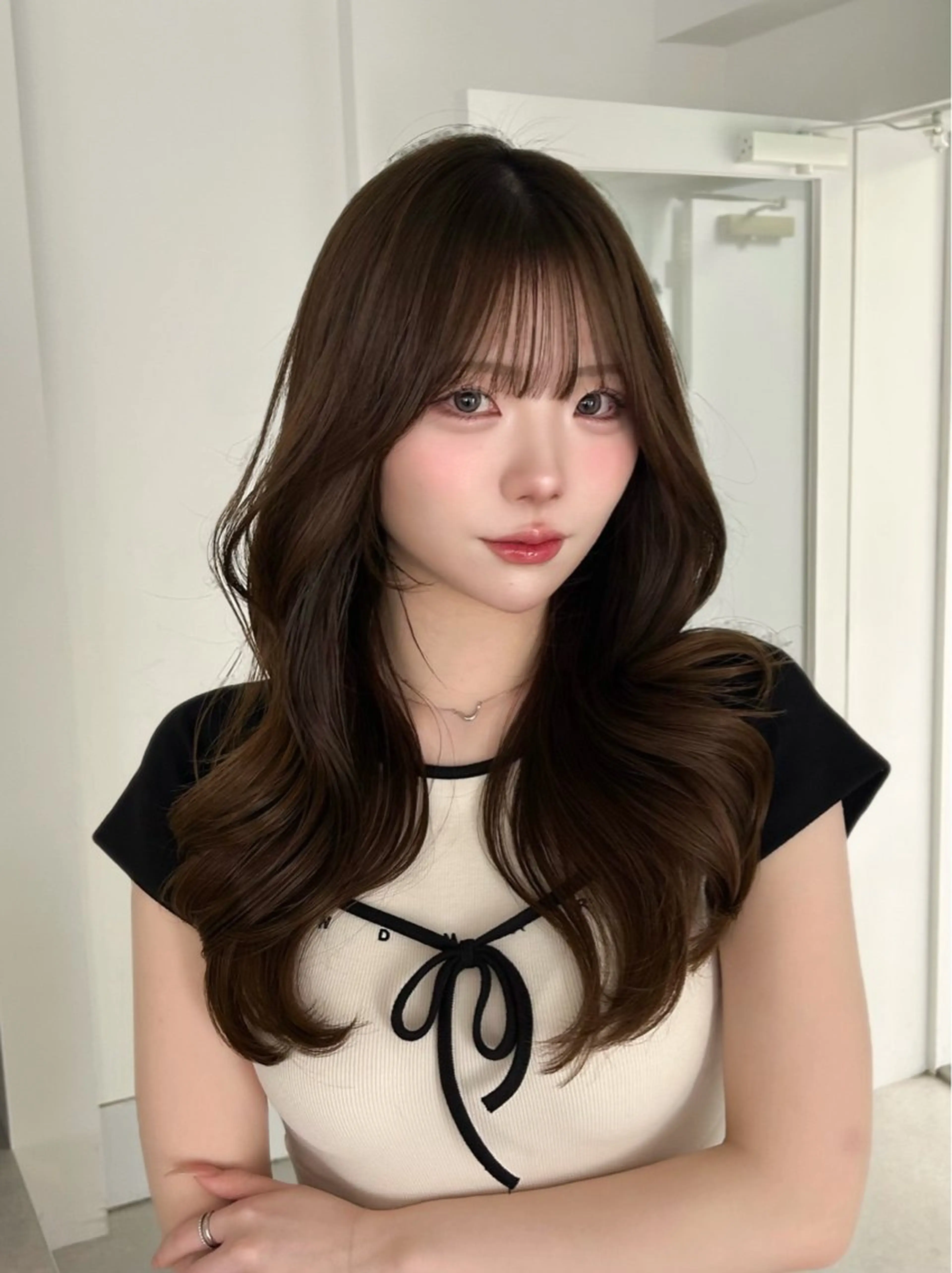 ロング カラー グレージュ オリーブグレージュ オリーブグレー カット ヘアカラー トリートメント 韓国ヘア/顔周り ヘアセット/加藤優里のヘアスタイル