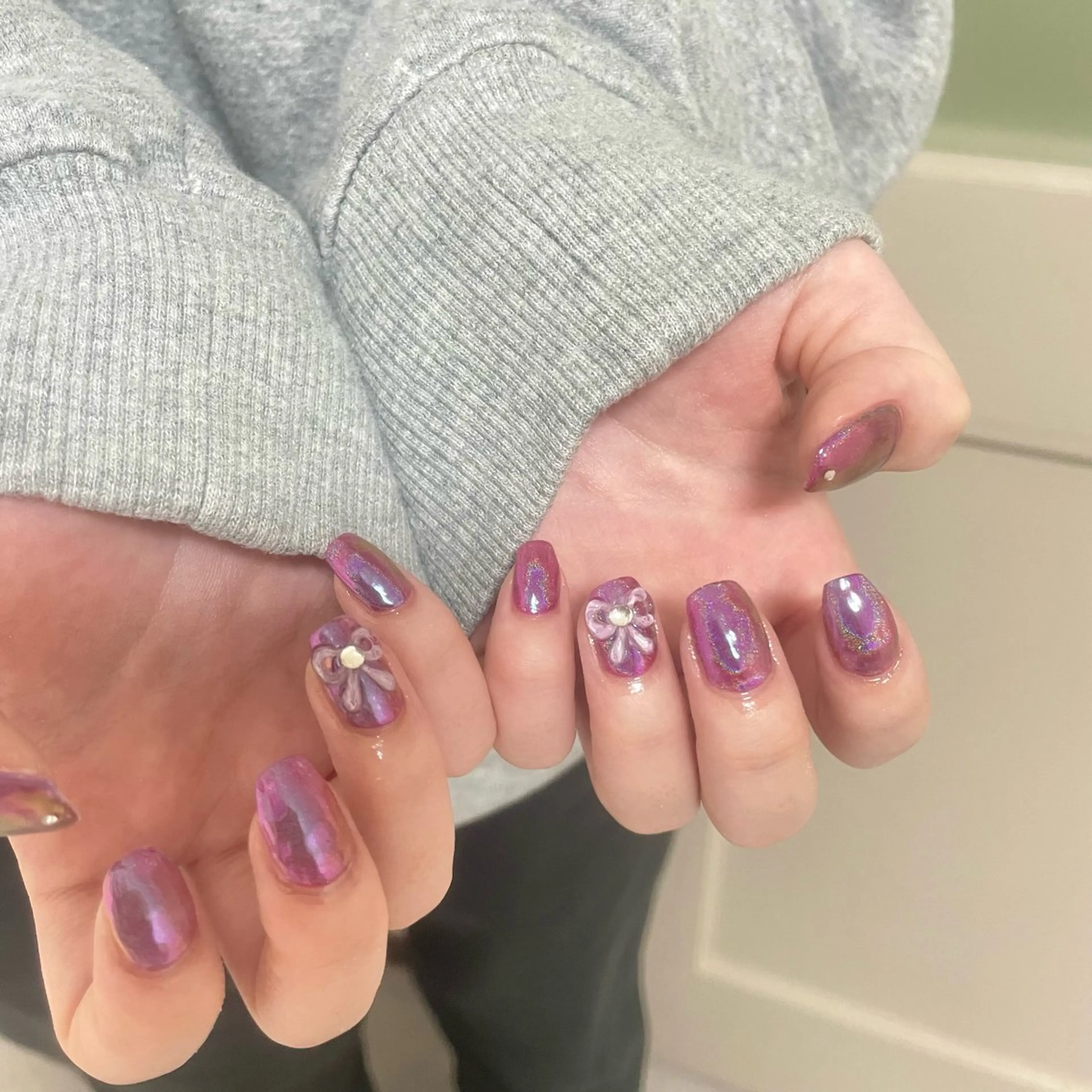 ネイル アートネイル オーロラネイル ミラーネイル リボン MiLK.   Nail&Eyelash所属・MiLK. wakaのマツエク・マツパデザイン