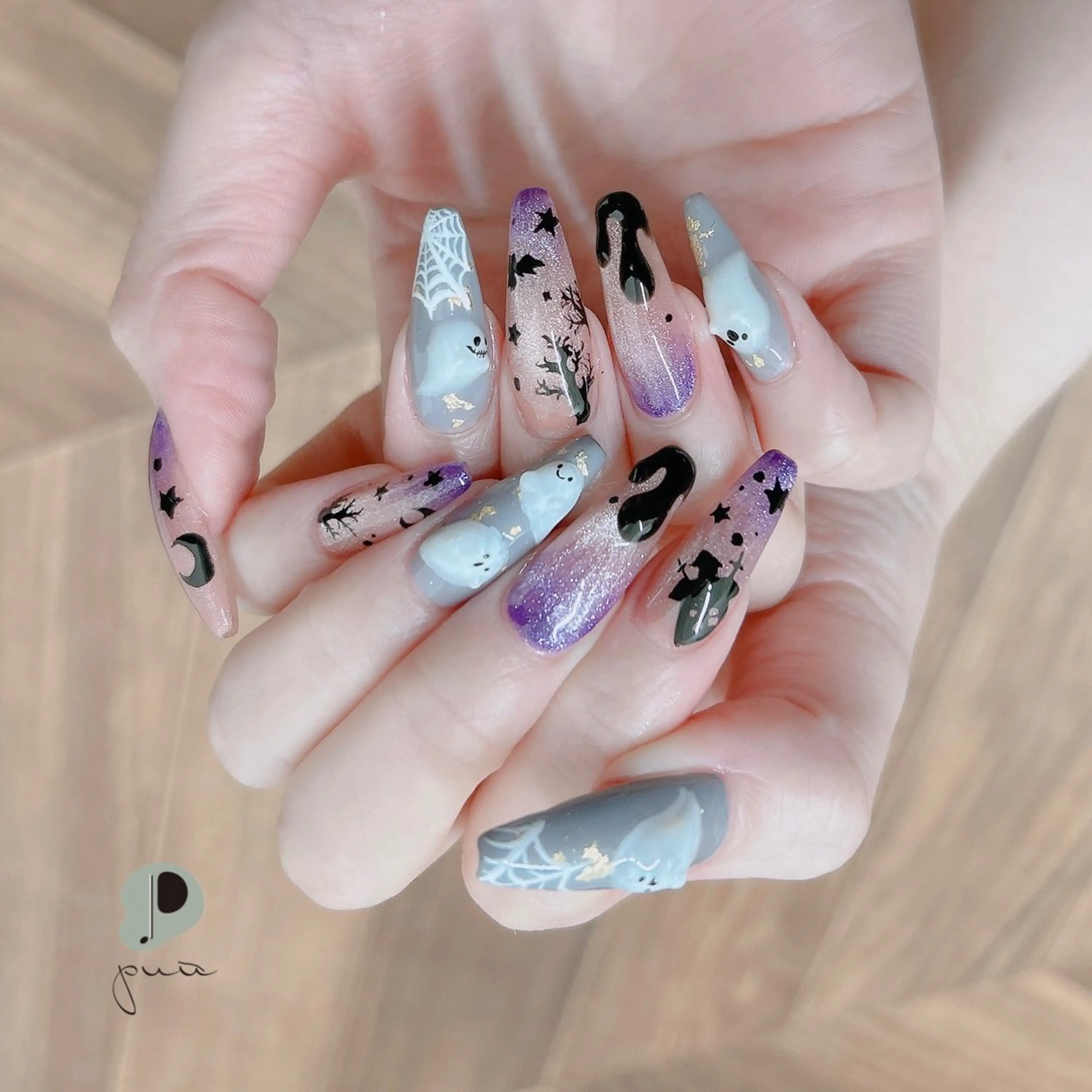 ネイル アートネイル ハロウィン ロングネイル マグネットネイル ワンカラーネイル ハンドネイル puu kyoto所属・Nail salon puu kyotoのネイルデザイン