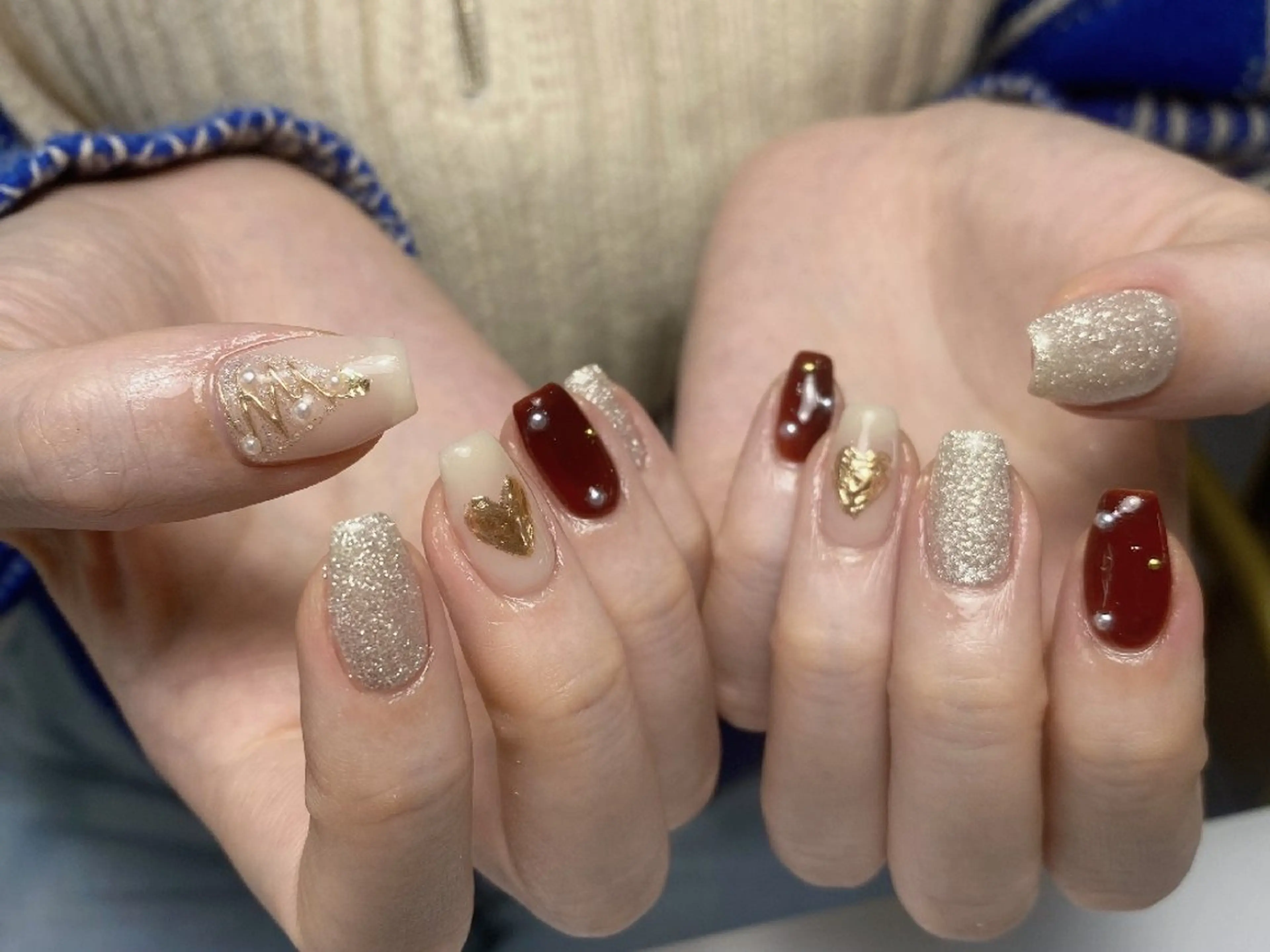 ネイル チークネイル フレンチネイル ジェルネイル ガラスフレンチ キラキラネイル ハンドネイル UM Nail Salonのネイルデザイン