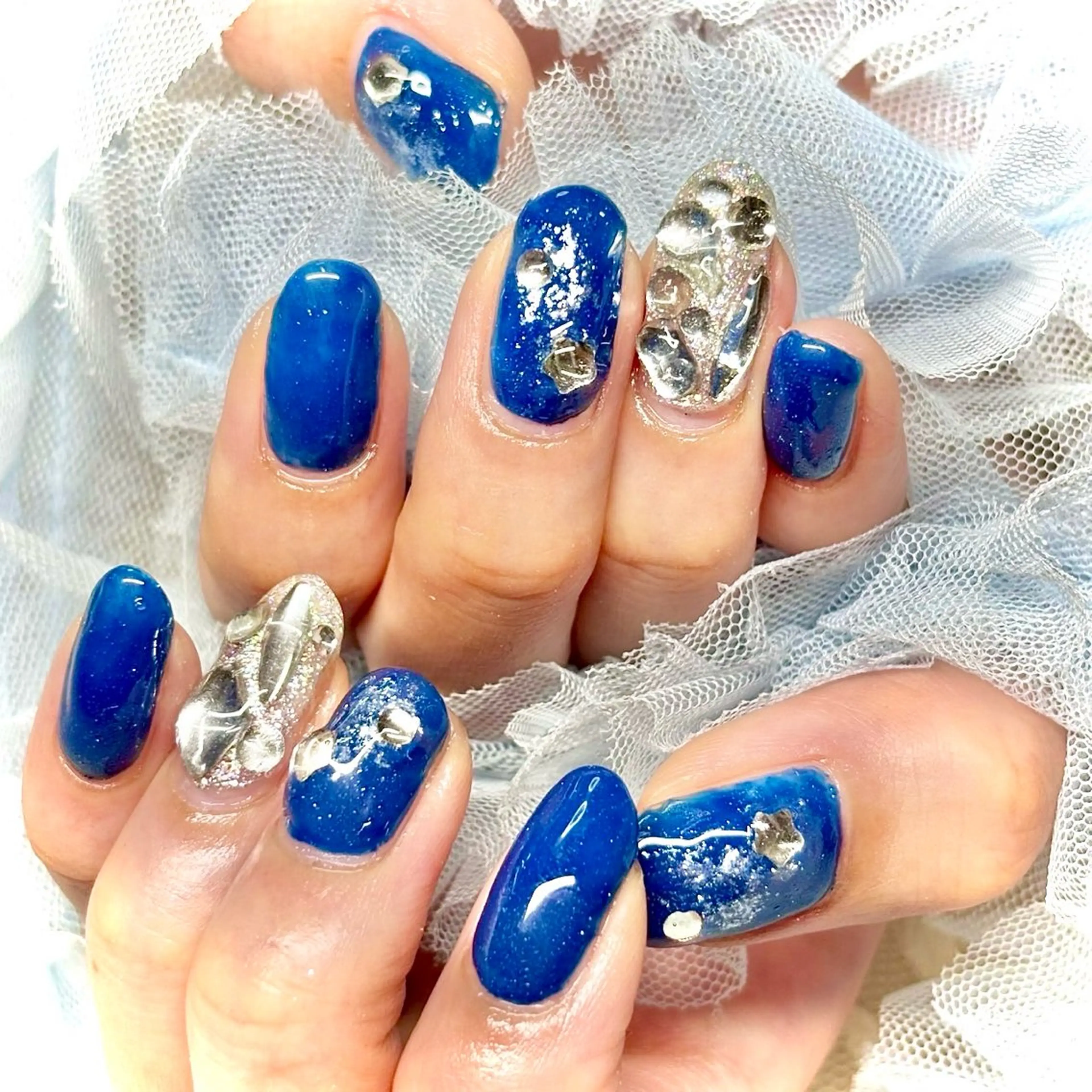 ネイル ブルー 韓国ネイル 夏ネイル ワンホンネイル miminon 自宅ネイルサロンのネイルデザイン