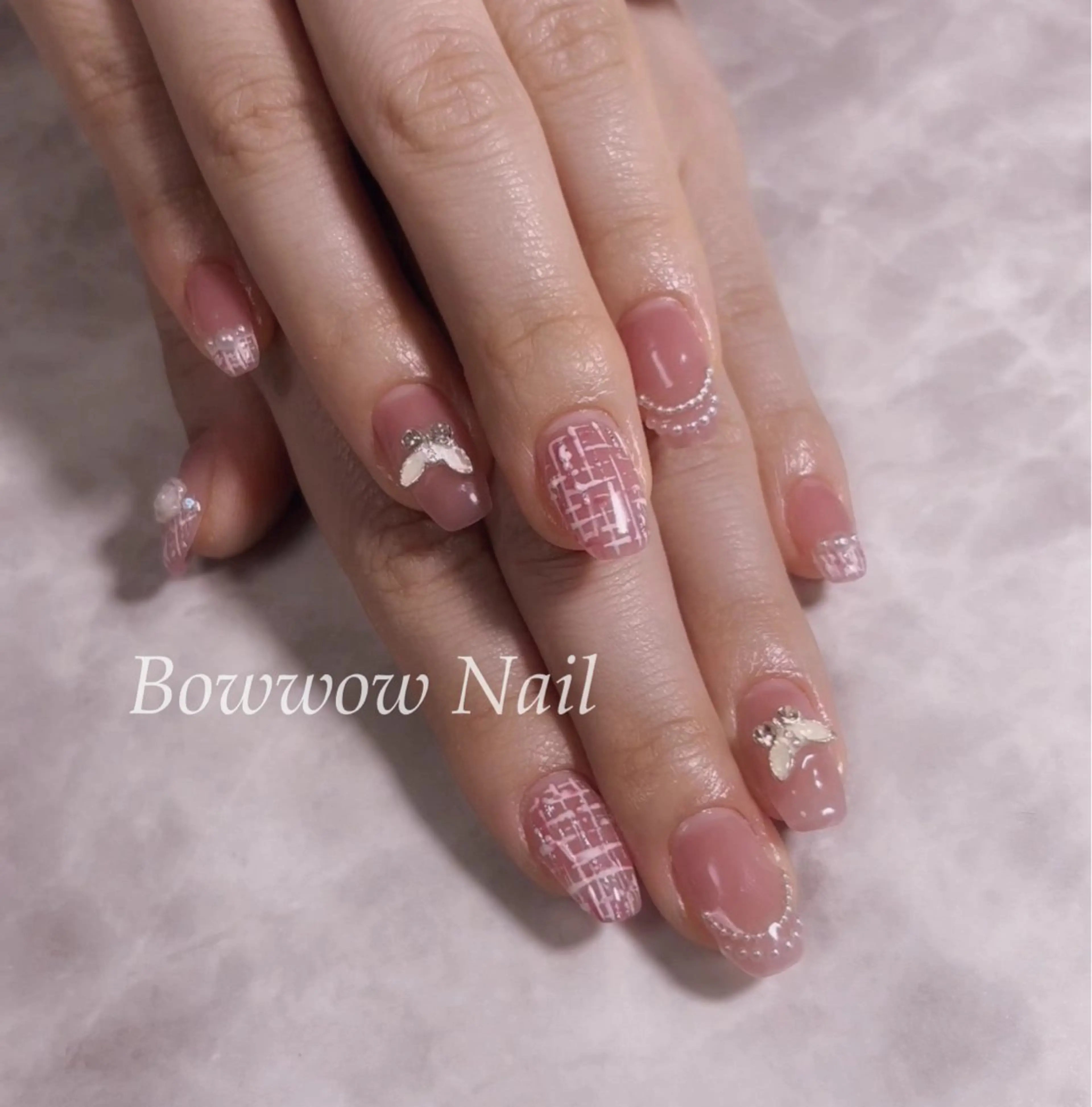 ネイル 持ち込み ツイードネイル 冬ネイル Bow wow Nail さや🧸のネイルデザイン