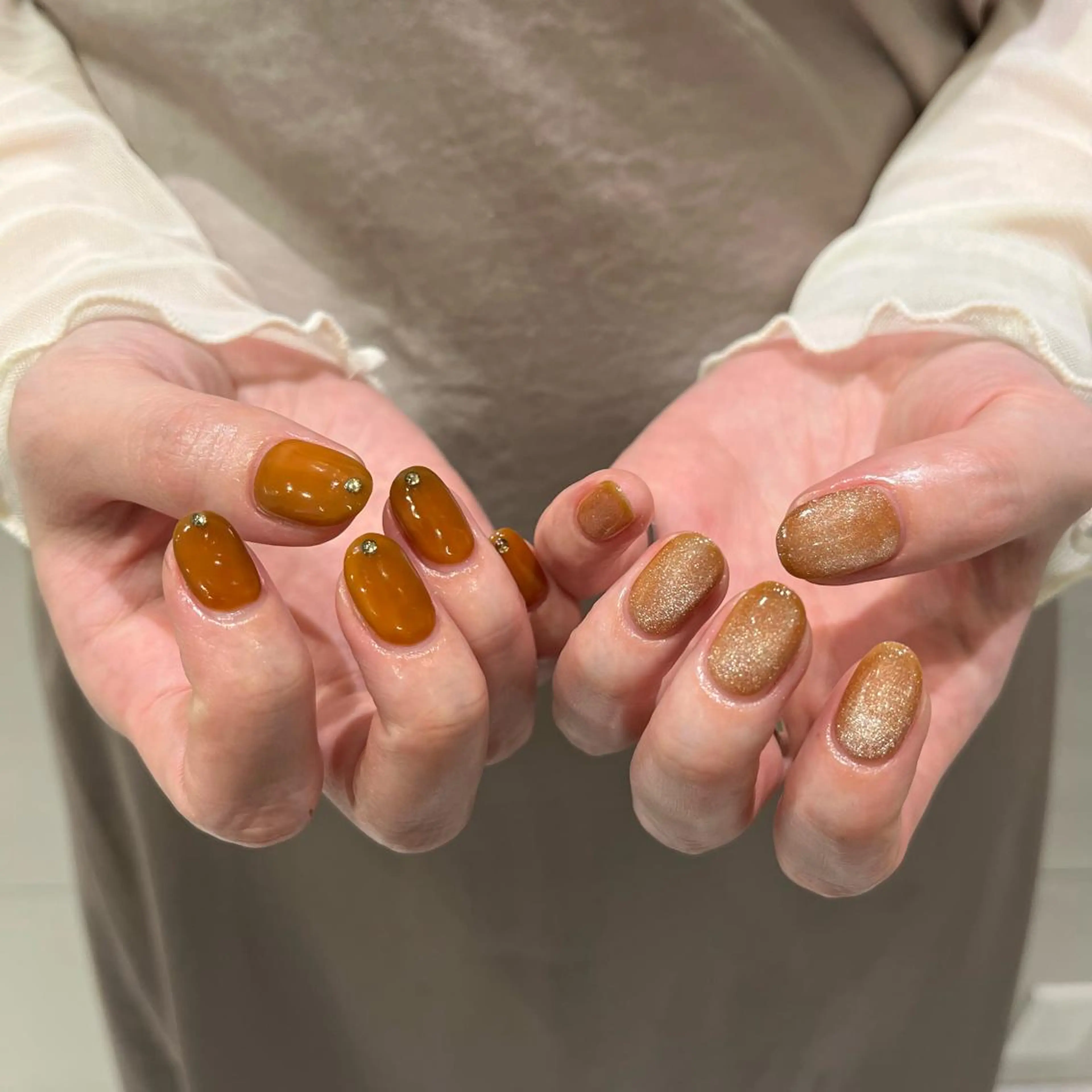 ネイル ブラウン オレンジ 杏花梨 ROCCOnailのネイルデザイン