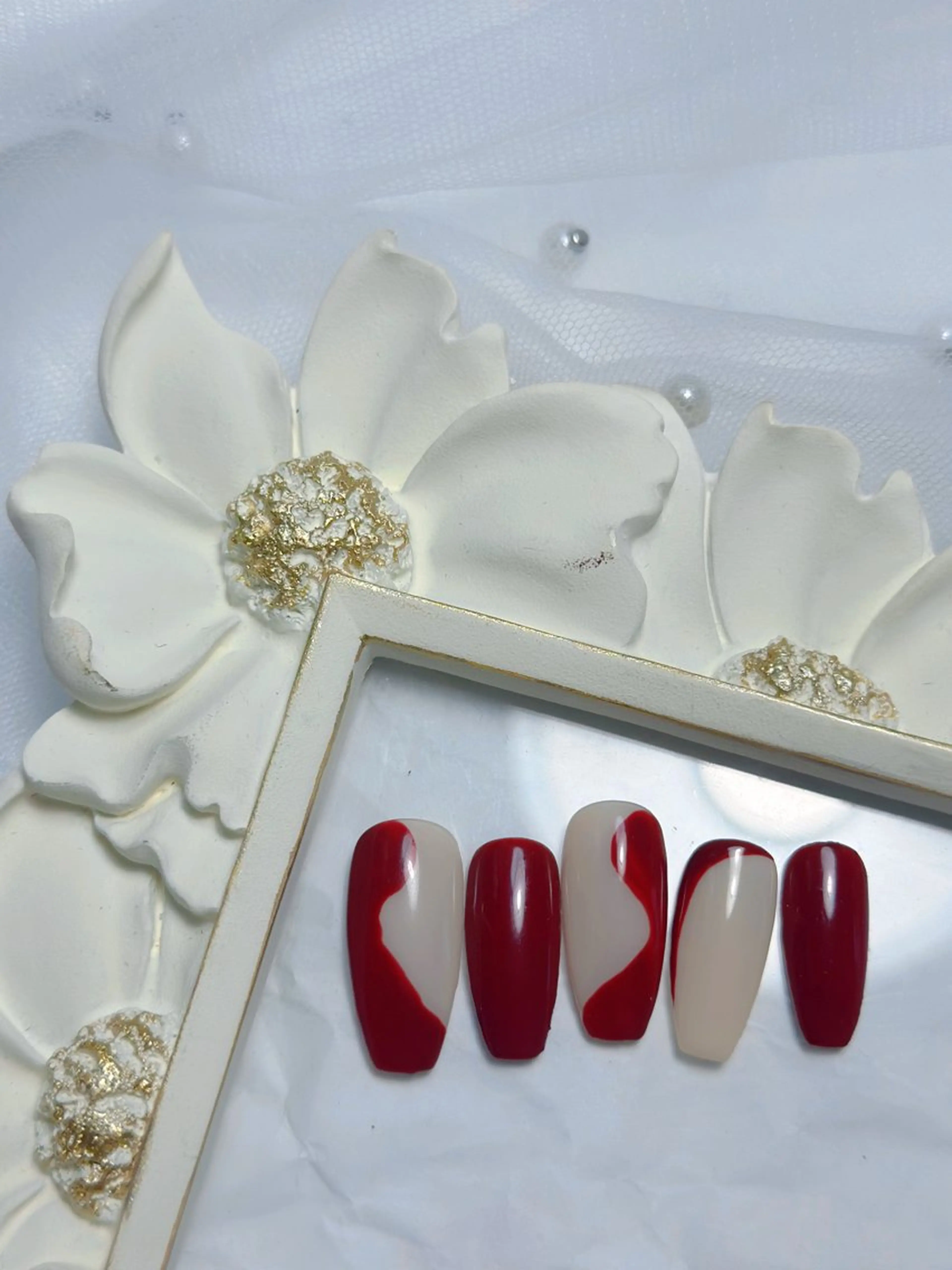 ネイル ブルー チークネイル フレンチネイル ハート マグネットネイル Mnail _KKのネイルデザイン