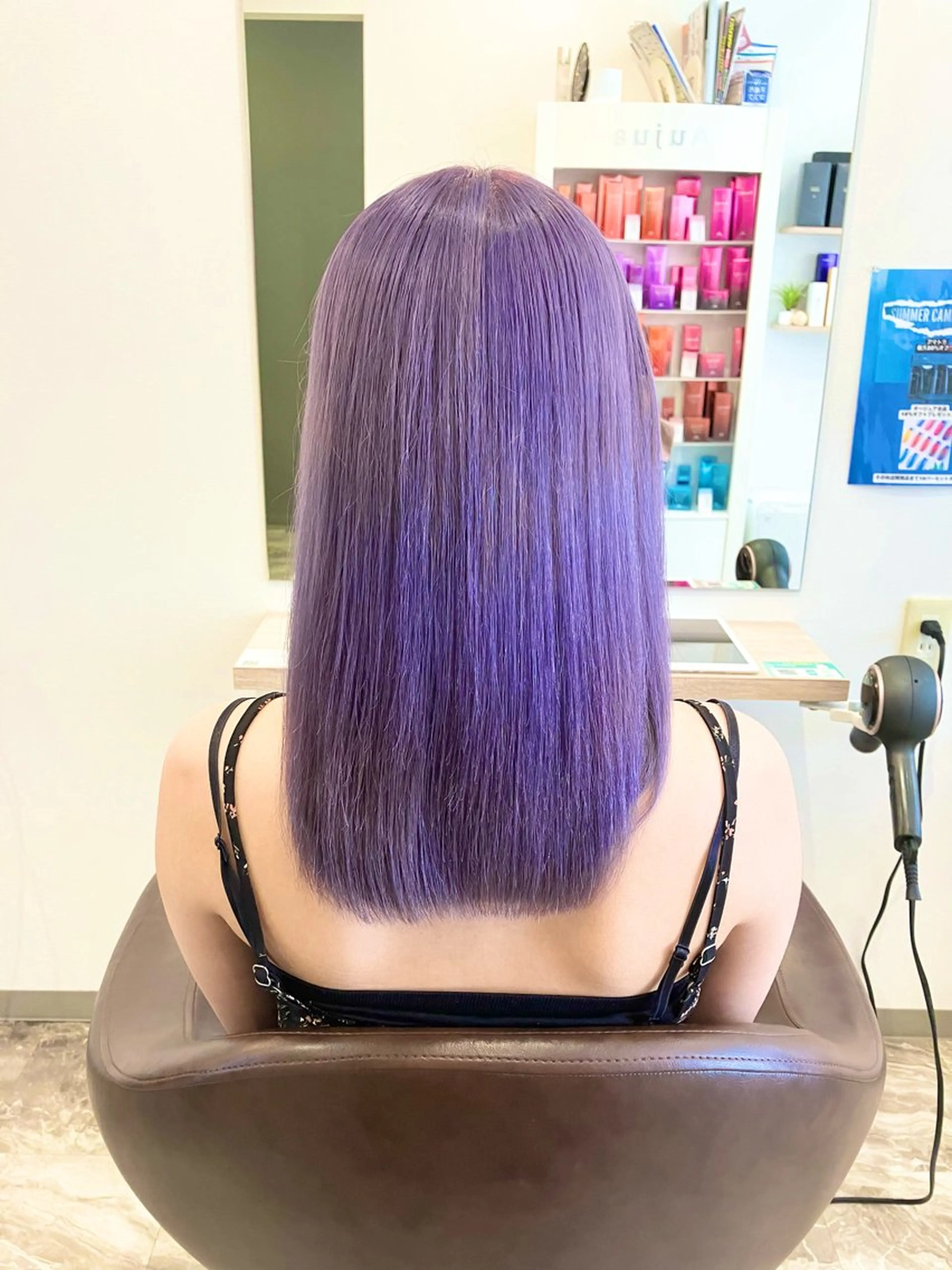 セミロング カラー ブリーチ パープルカラー バイオレットカラー ブリーチ毛縮毛矯正 長谷川のヘアスタイル
