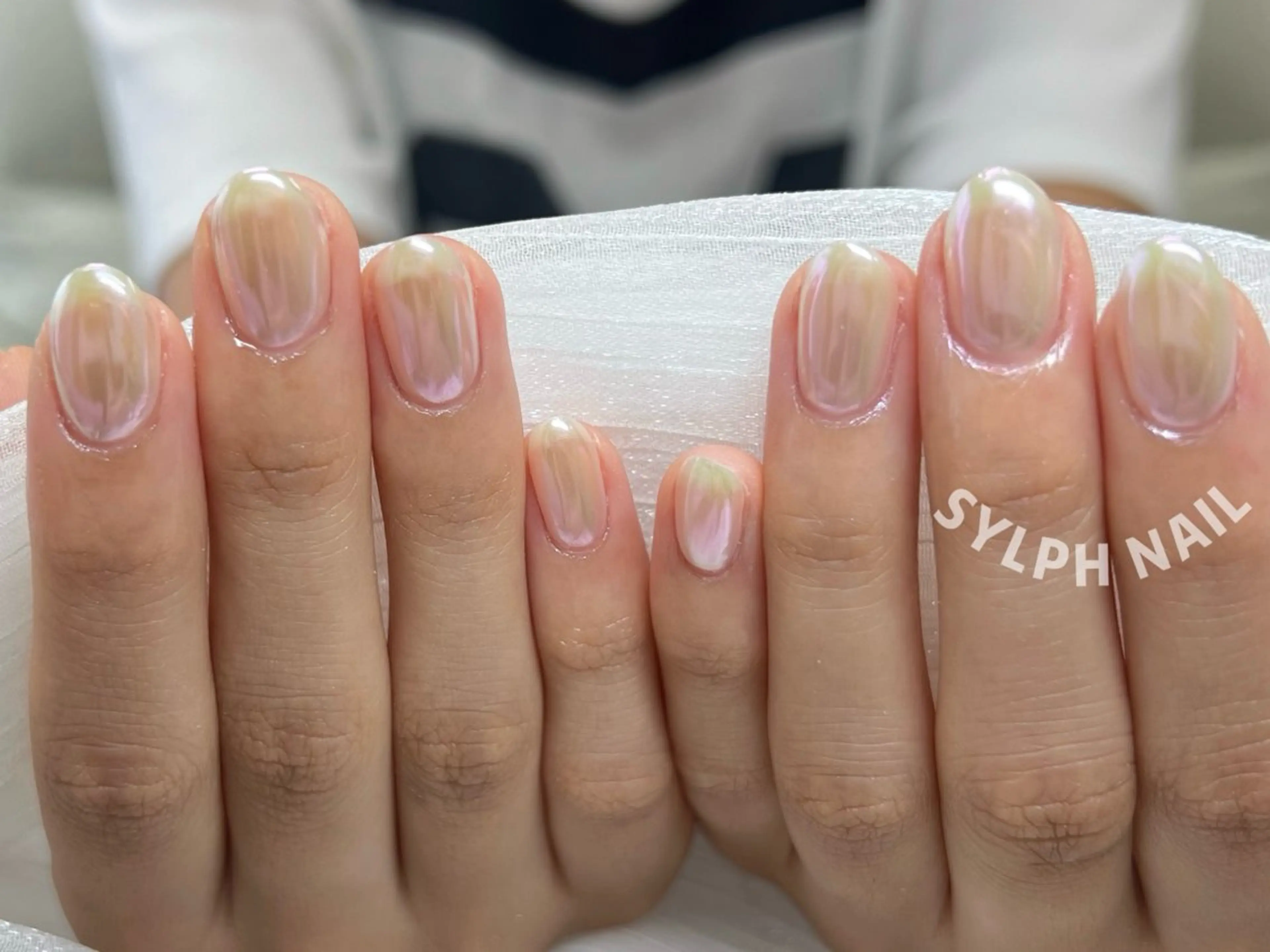 ネイル オーロラネイル フレンチネイル グラデーション 韓国ネイル ラメ(グリッター) ハンドネイル ハンドケア Trend Nail シルフのネイルデザイン