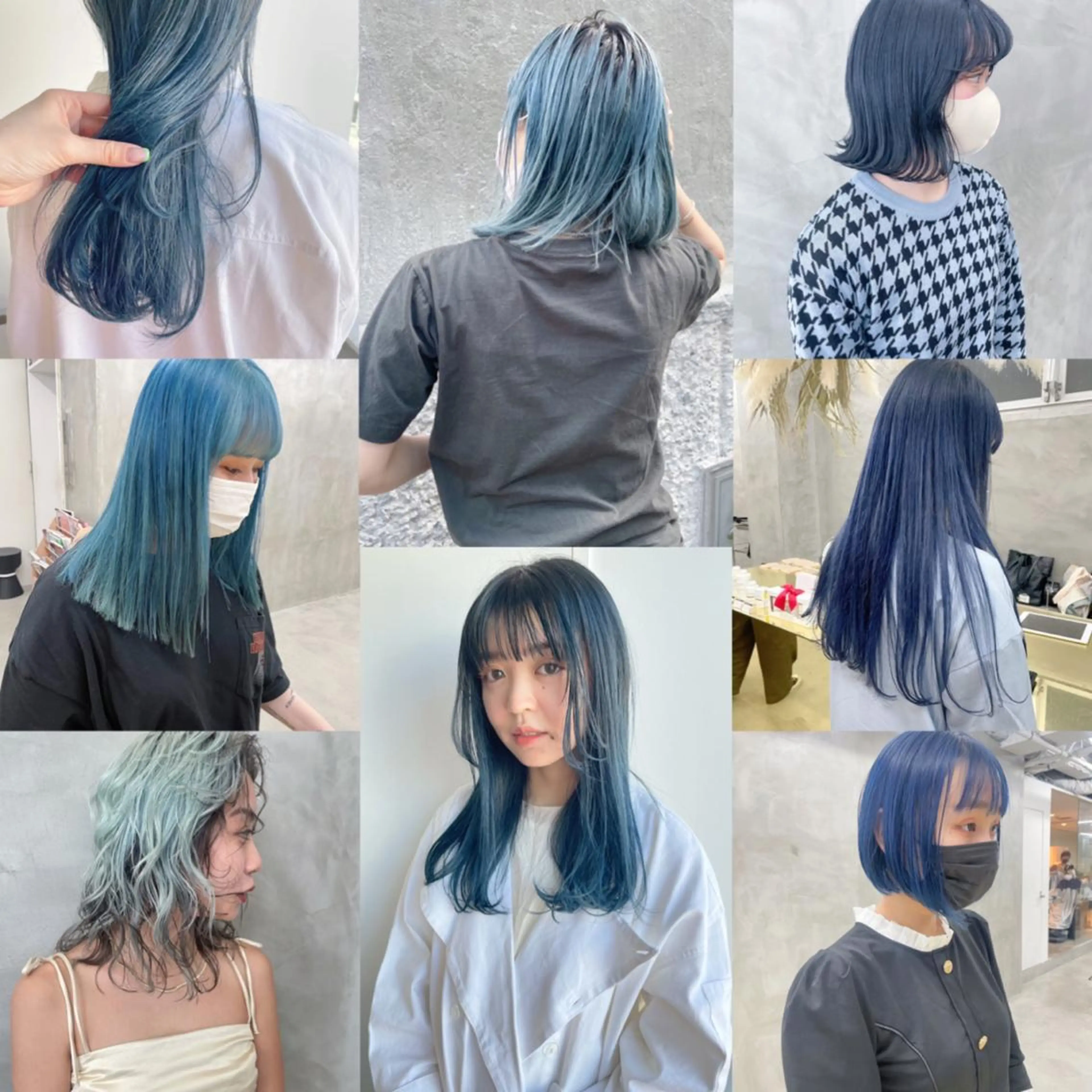 セミロング カラー 黒髪 ブルーカラー ブルーブラック ミント yurika☁️ 似合わせ｜レイヤーのヘアスタイル