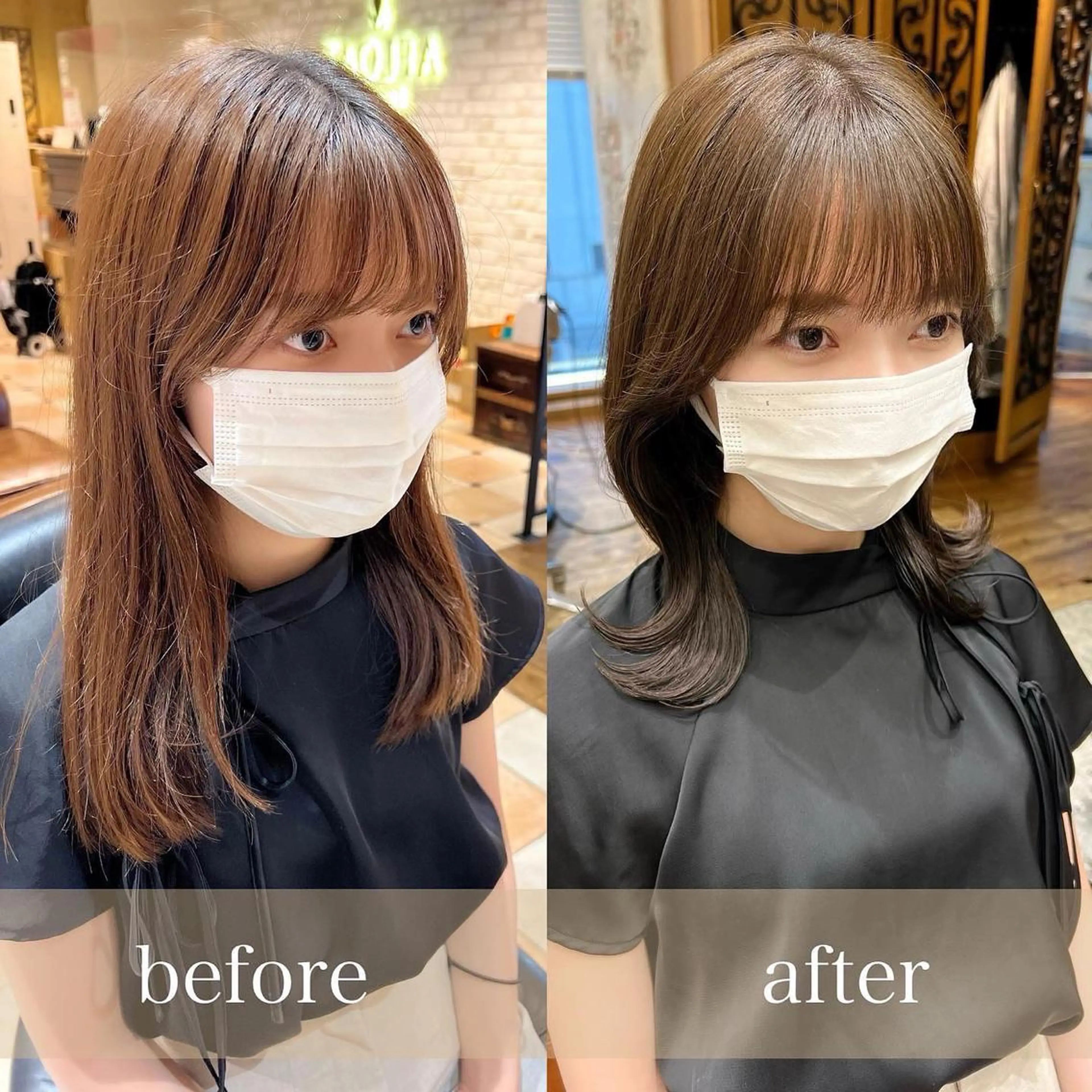 ミディアム くびれヘア 髪質改善 縮毛矯正 カット ヘアカラー トリートメント 🧡くびれヘア/前髪 顔周り🧡久原結衣のヘアスタイル