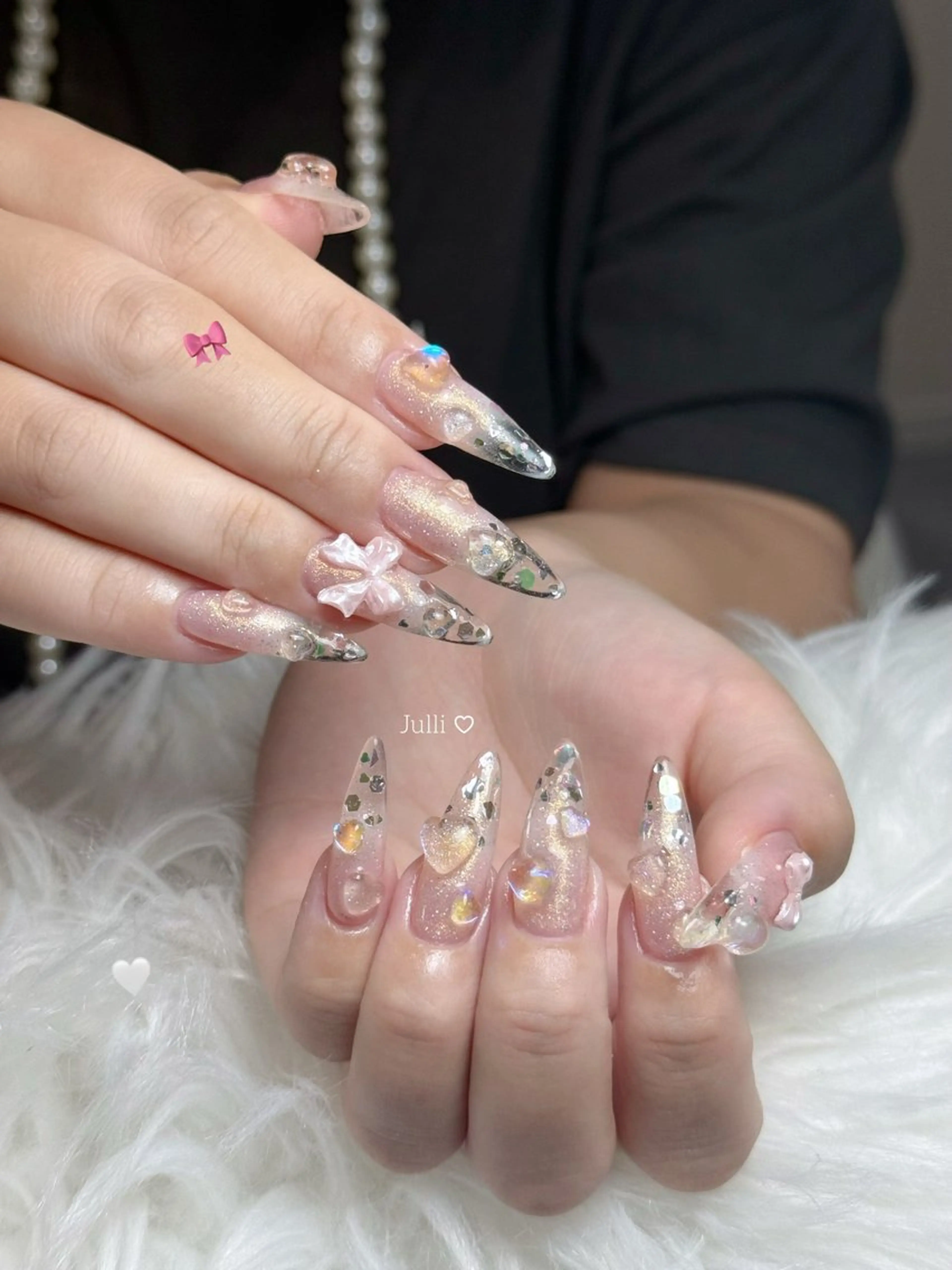 ネイル フレンチネイル ジェルネイル キラキラネイル 韓国ネイル レース ハンドネイル Julli nail studio所属・Julli NailStudioのネイルデザイン