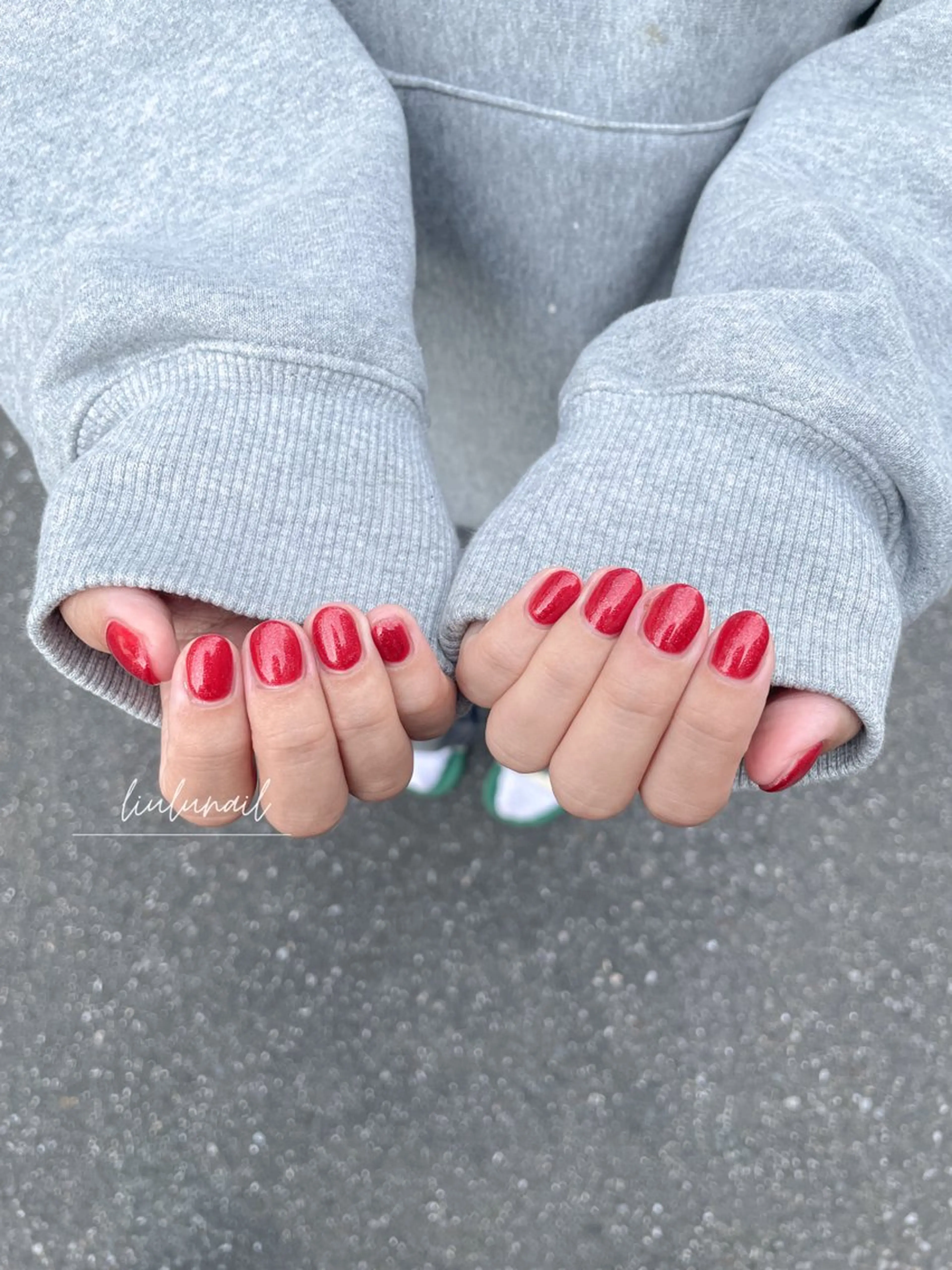 ネイル ラメ(グリッター) 赤色 ハンドネイル liulu nailのネイルデザイン