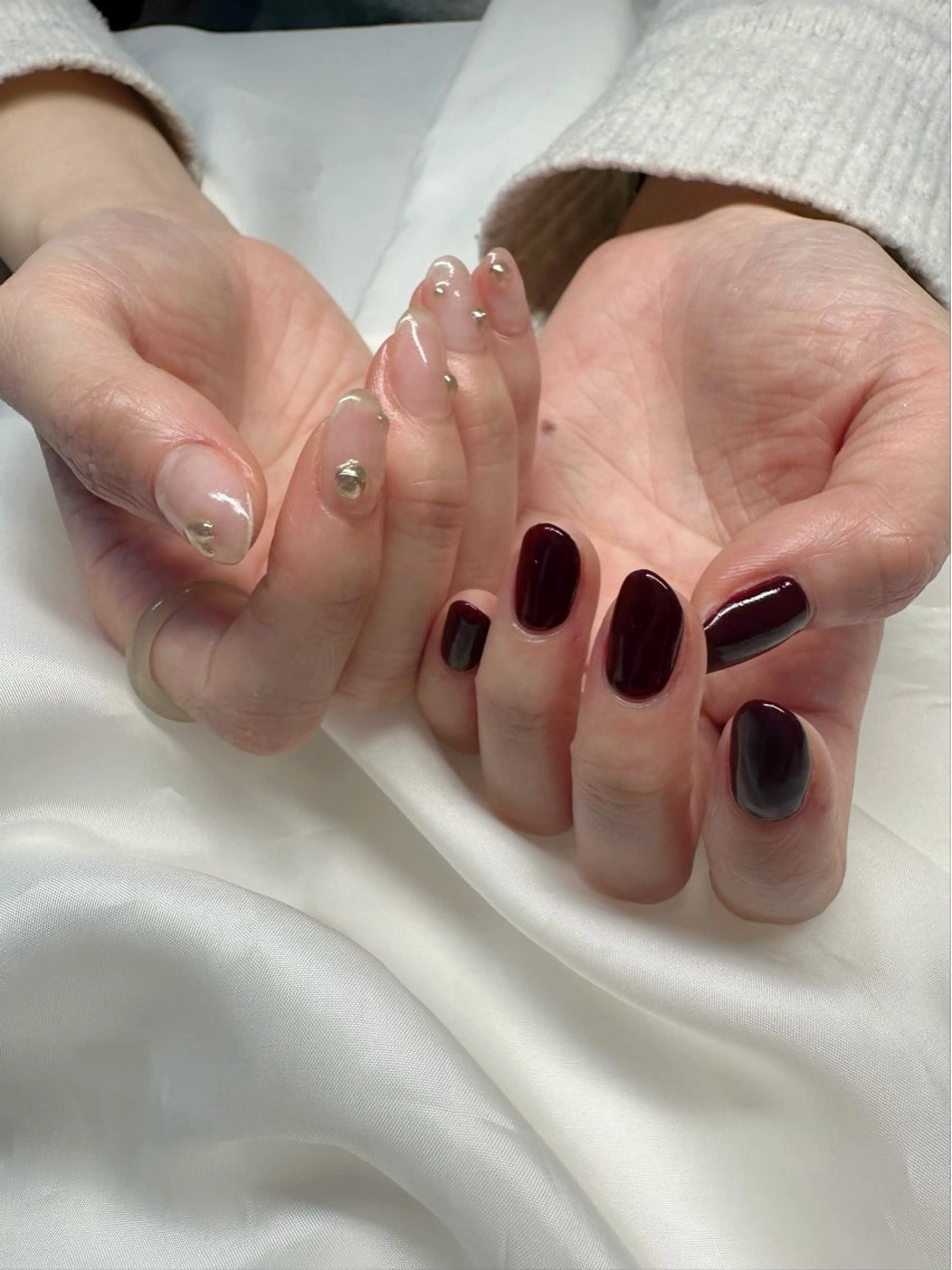 ネイル ボルドー クリアネイル 氷ネイル・うるうるネイル 韓国ネイル ミラーネイル 🪞KAPE NAIL 🪞のネイルデザイン