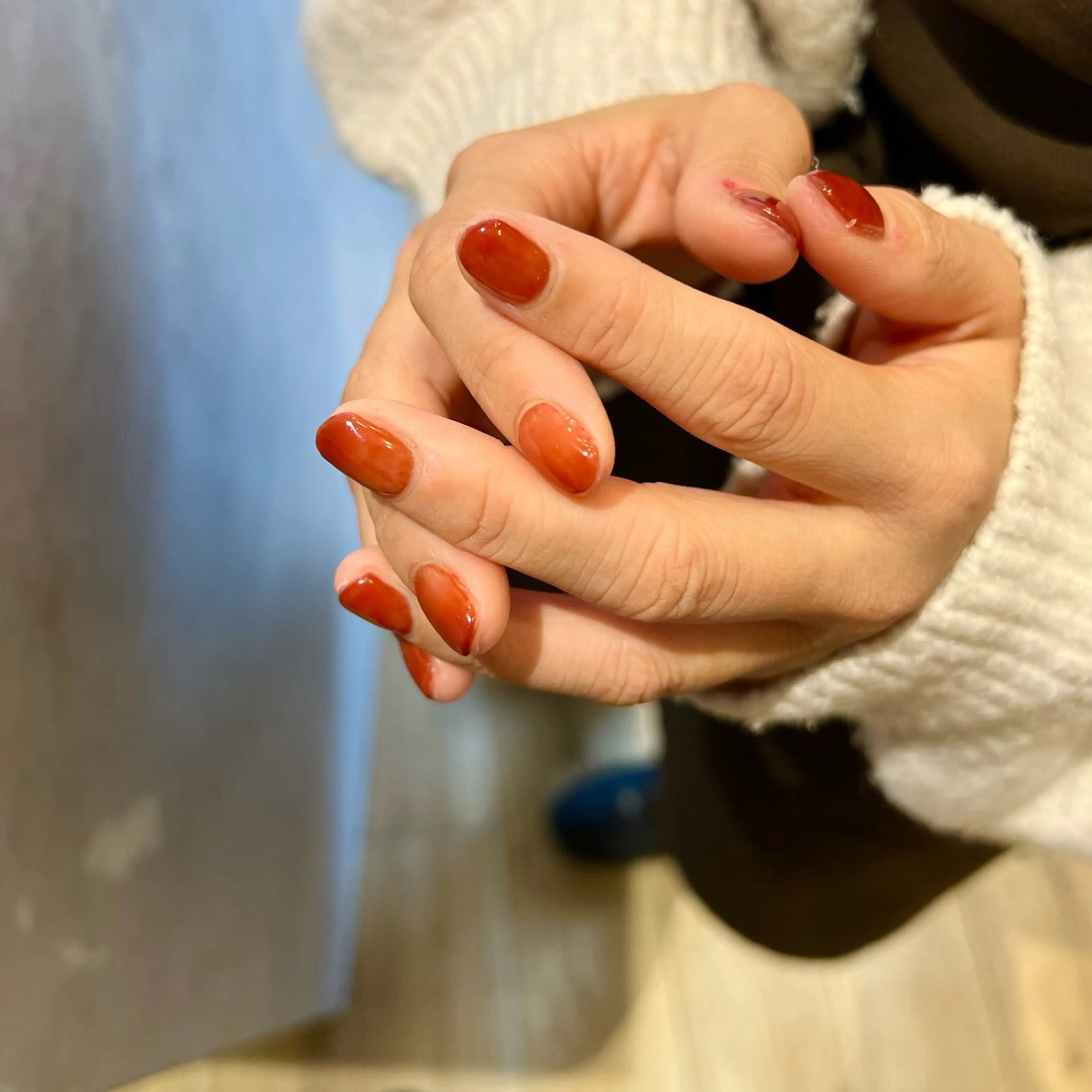 ネイル ワンカラーネイル オレンジ 赤色 ハンドネイル ハンドケア Bana_ Nailのネイルデザイン