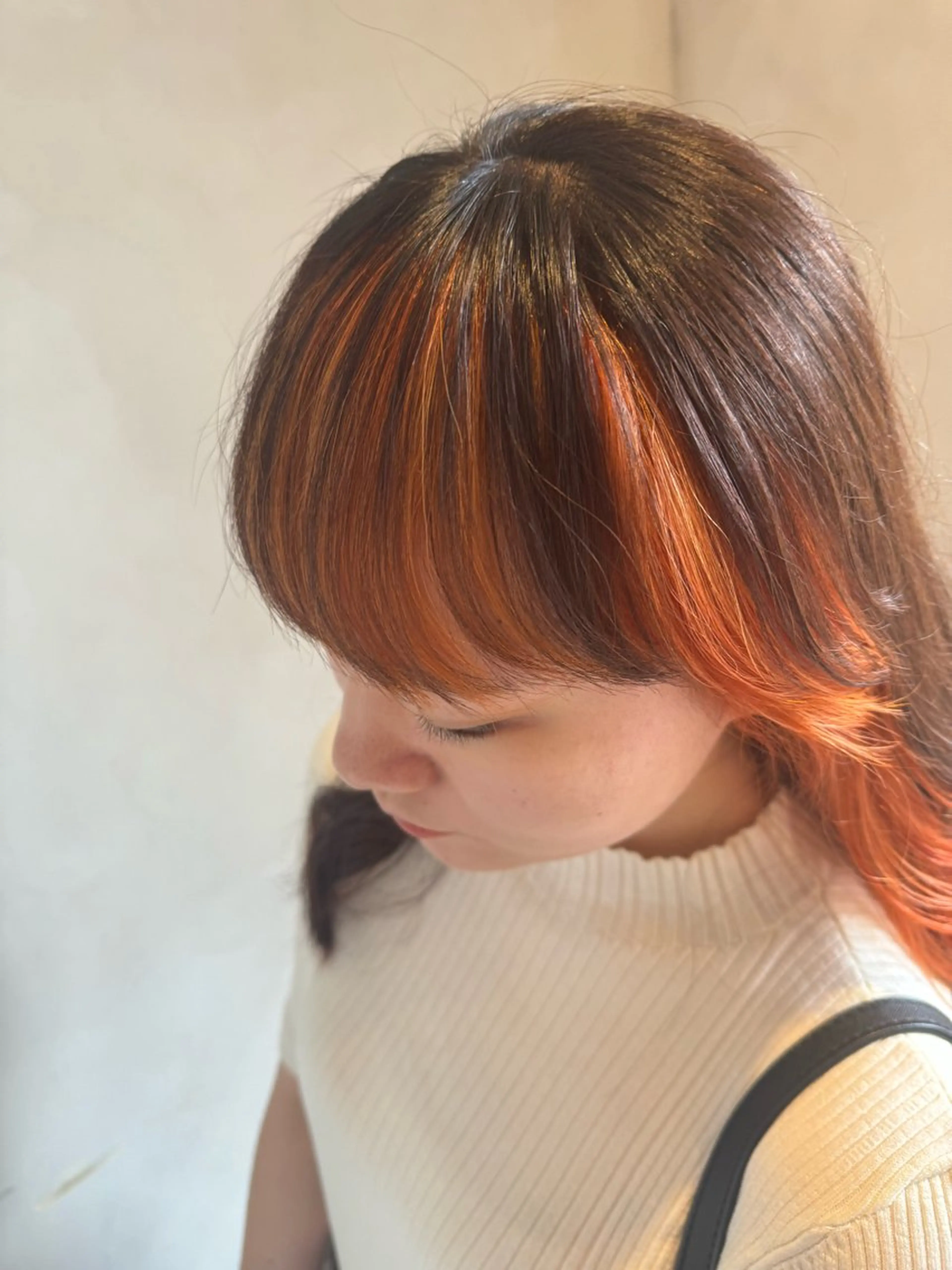 ロング カラー ブラウンカラー オレンジ ヘアカラー トリートメント 綱島店🦋店長🦋 ほんさわ みずきのヘアスタイル