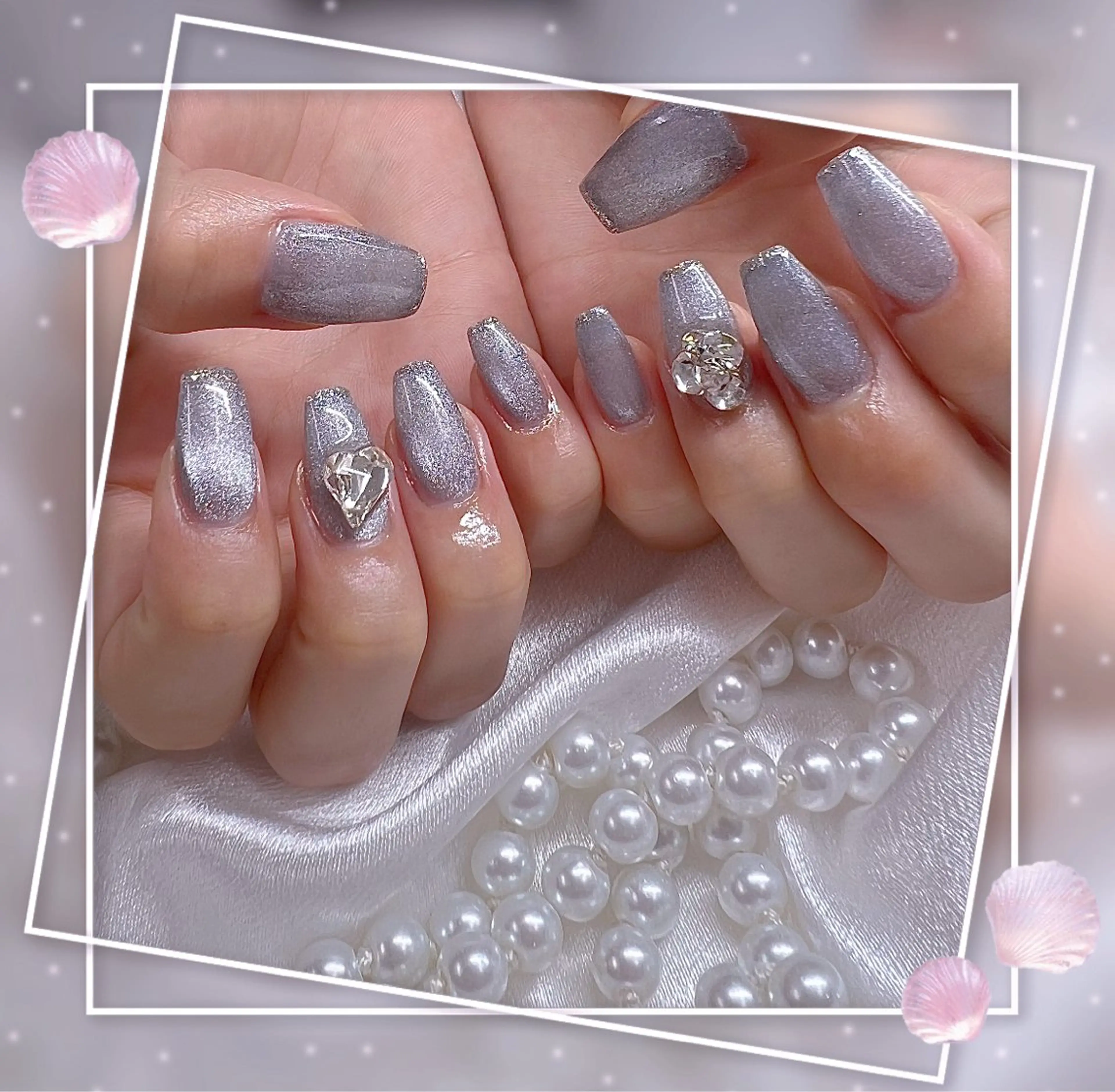 ネイル フレンチネイル グラデーション キラキラネイル 韓国ネイル マグネットネイル ハンドネイル Chill Nailsalonのネイルデザイン