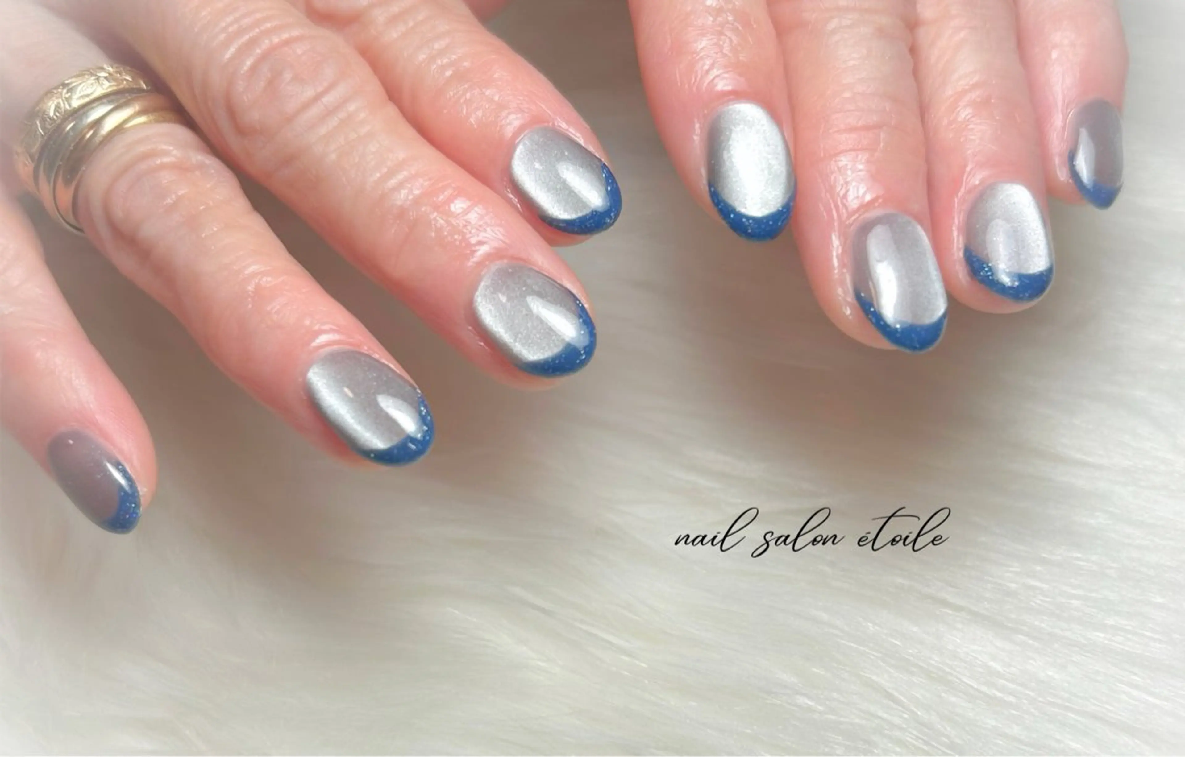 ネイル ブルー フラッシュネイル フレンチネイル マグネットネイル ハンドネイル nail salon étoileのネイルデザイン
