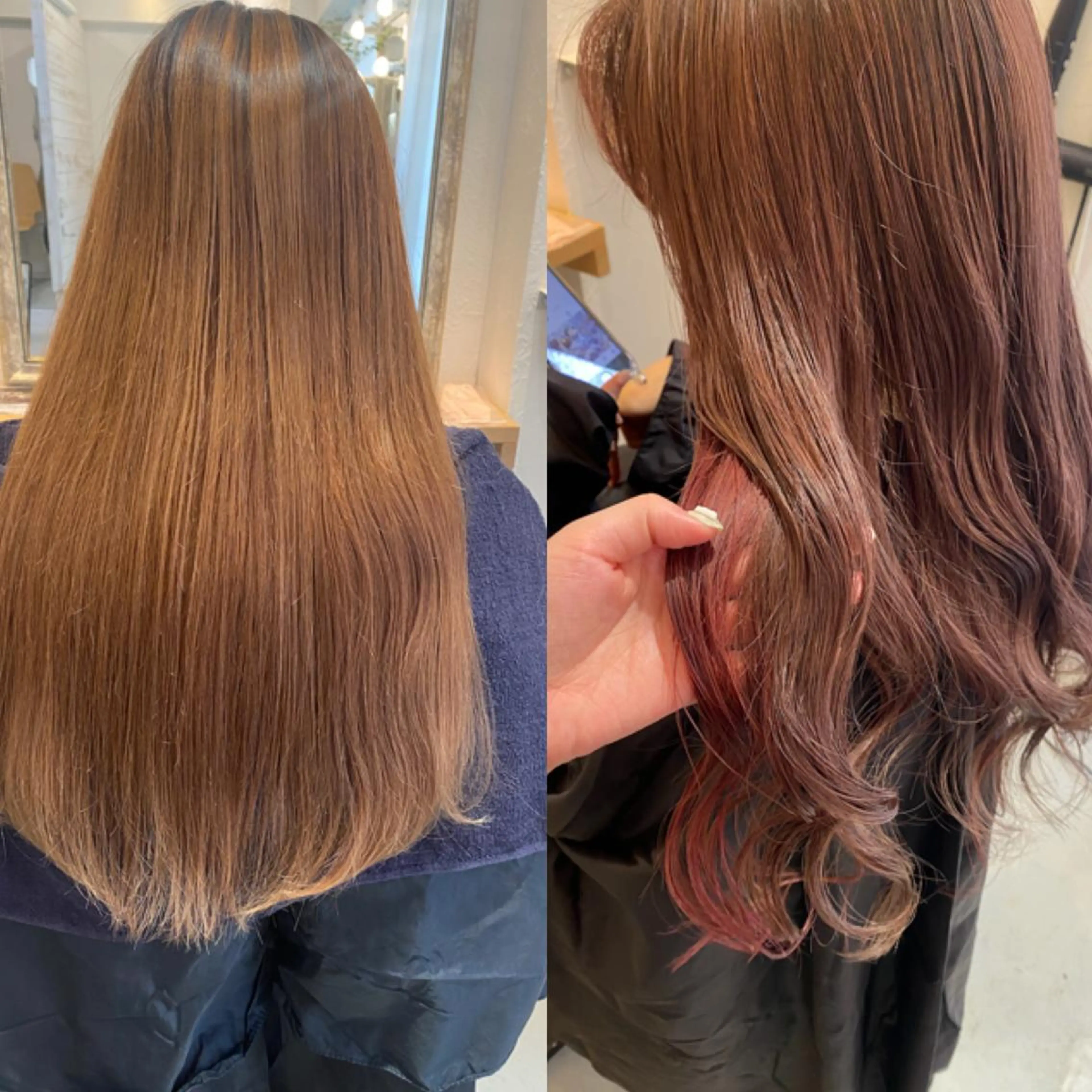 ロング カラー ブリーチ インナーカラー ブリーチなしカラー ピンクカラー ブリーチなしカラー レイヤーカットのヘアスタイル
