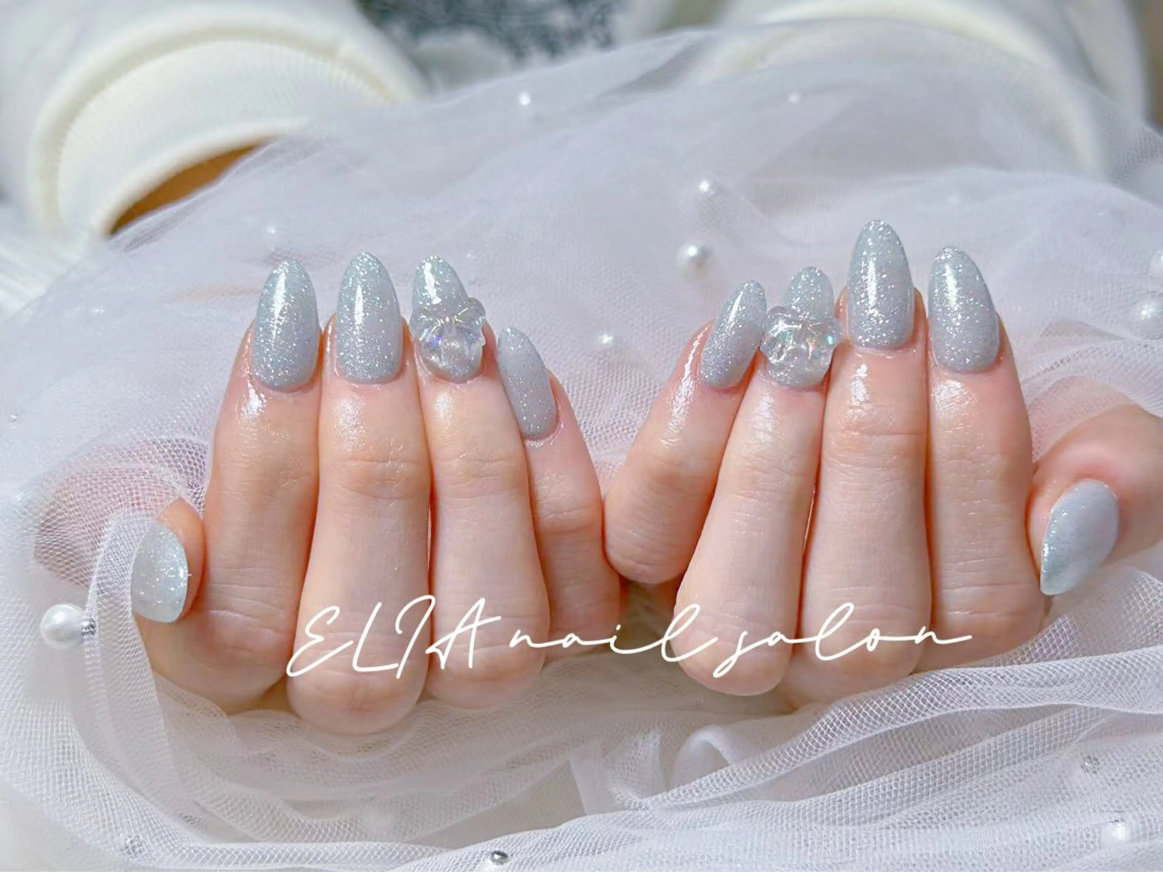 ネイル チークネイル 長さ出し グラデーション ラメ(グリッター) ラメグラデーション ハンドネイル ELIA【エリア】 nailsalonのネイルデザイン