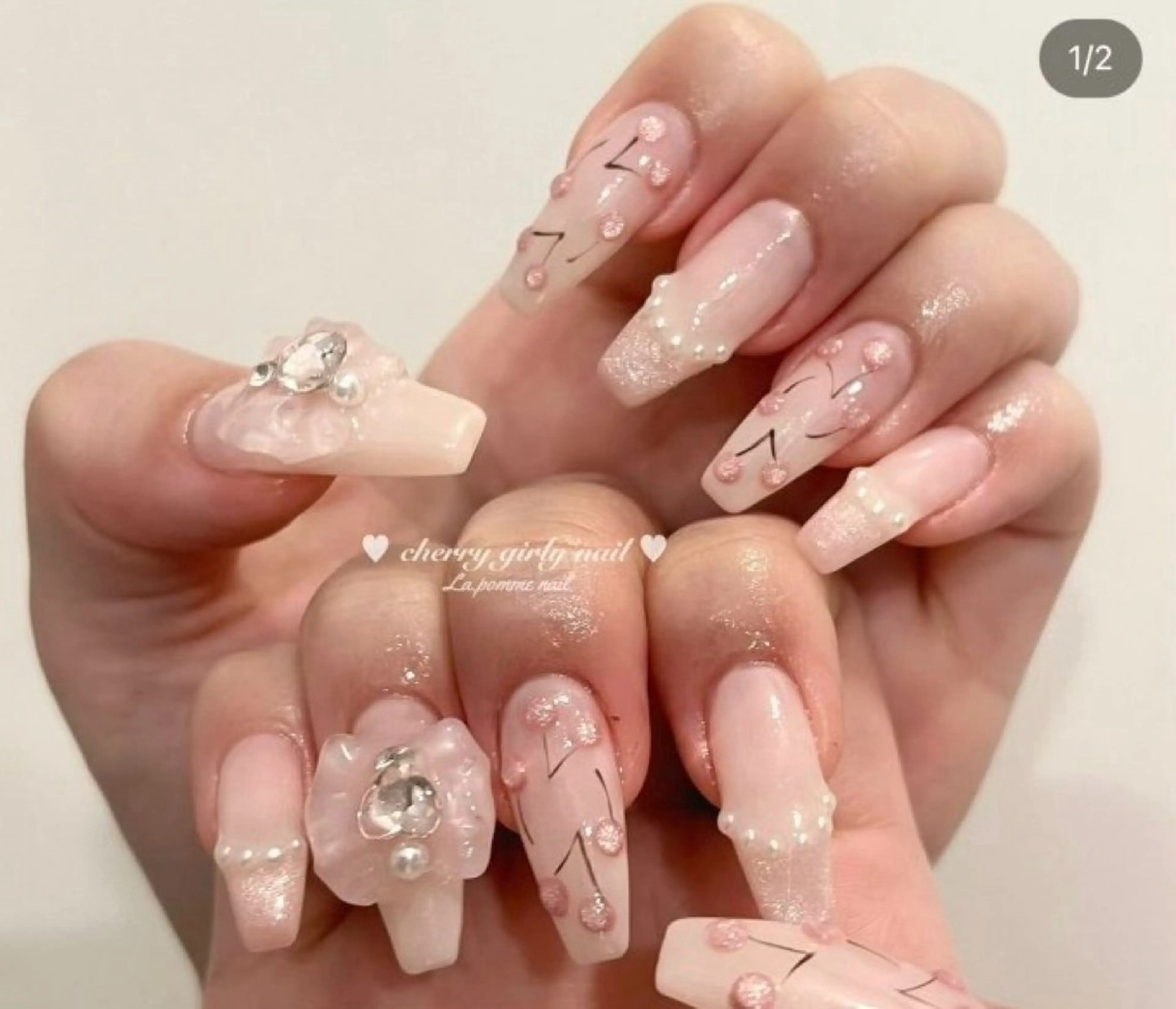 ネイル 長さ出し グラデーション 卒業式 キラキラネイル マグネットネイル ハンドネイル Lee Nails チップ長さだし専門店のネイルデザイン