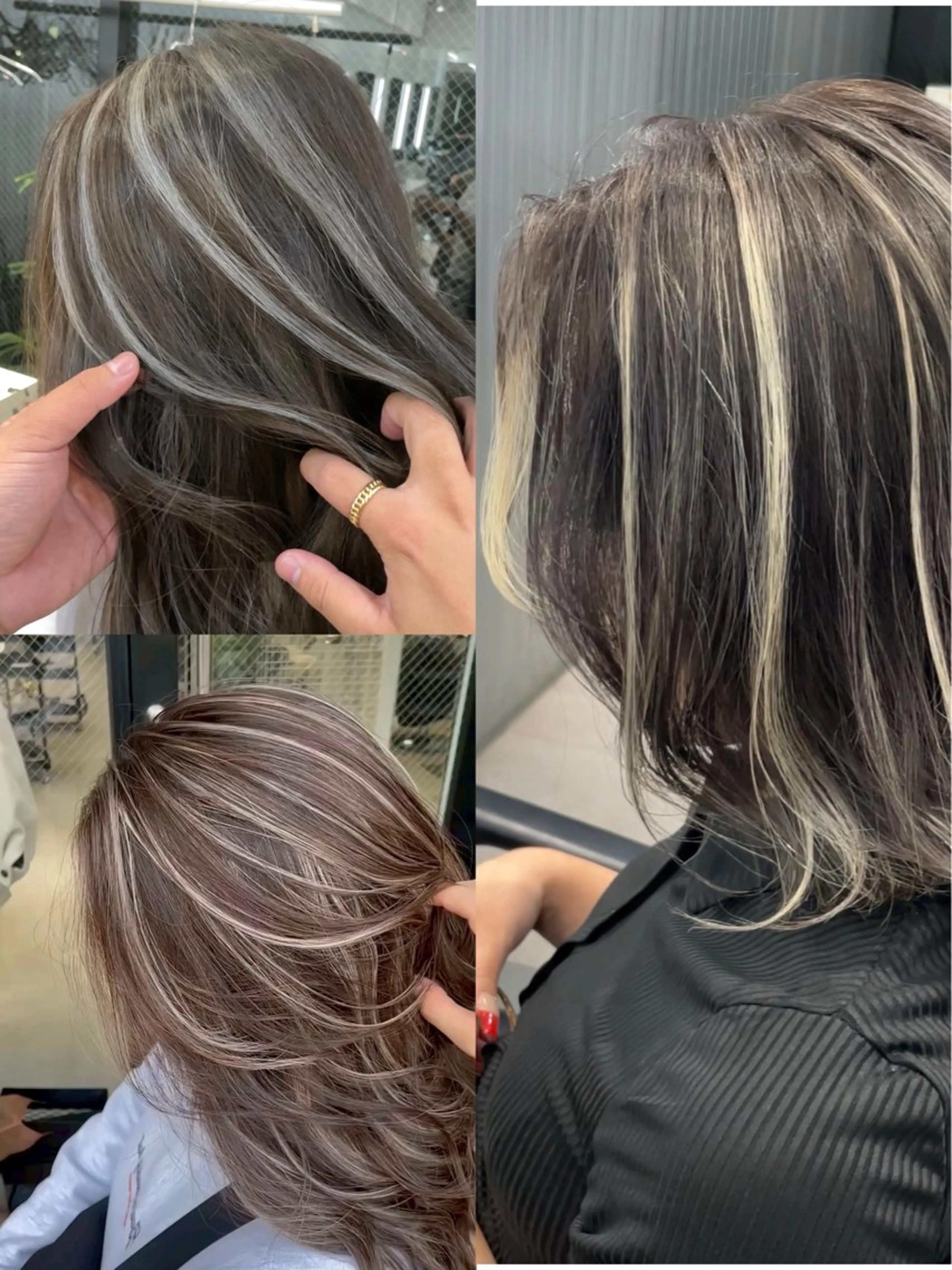 ロング カラー ブリーチ グレージュ ハイライトカラー ハイライト ヘアカラー 🌊海外ハイライト リタッチ/グレー系のヘアスタイル