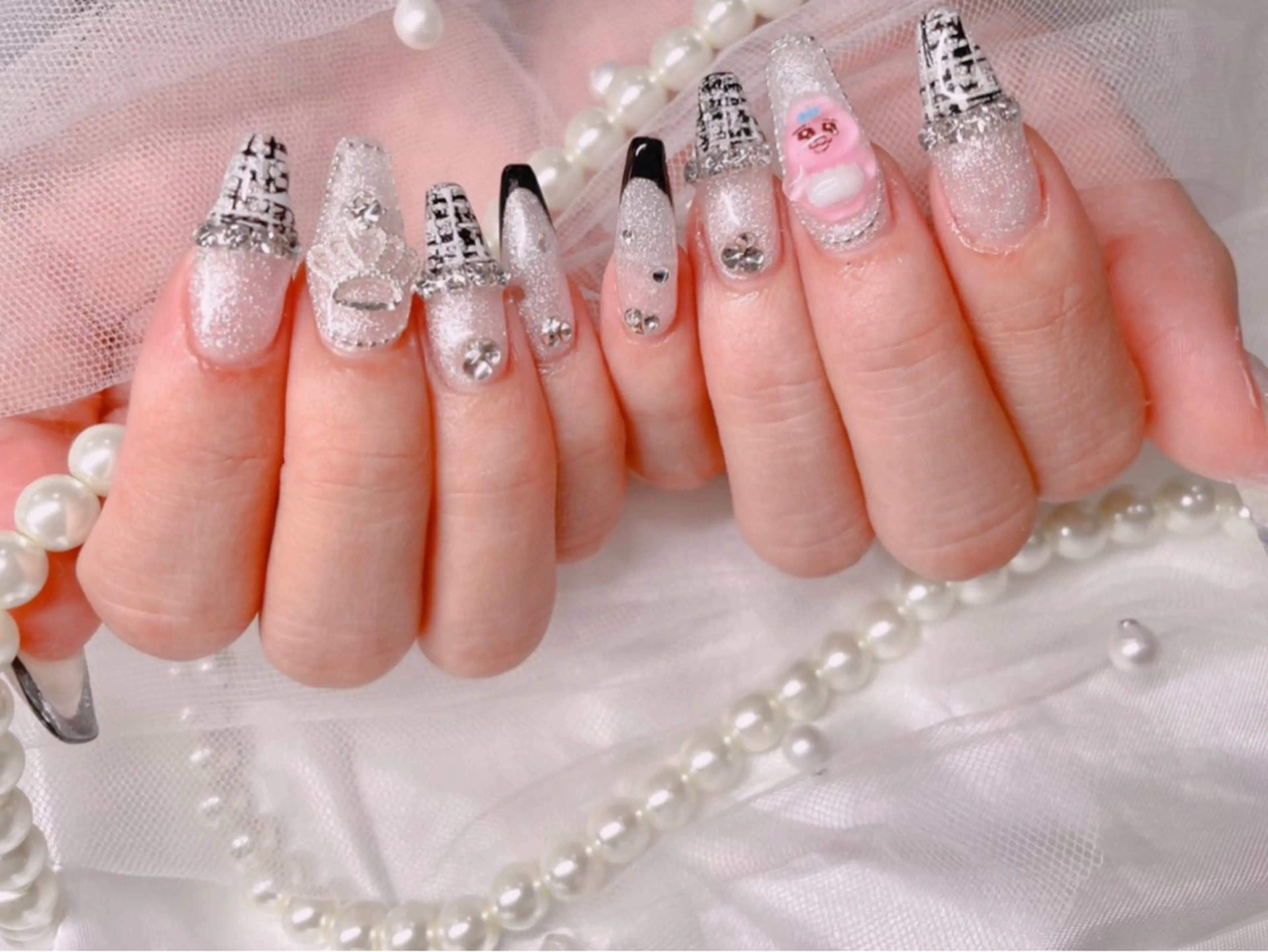 ネイル ロングネイル ツイードネイル ハンドネイル ゆりか ジョアアンジェ福島のネイルデザイン