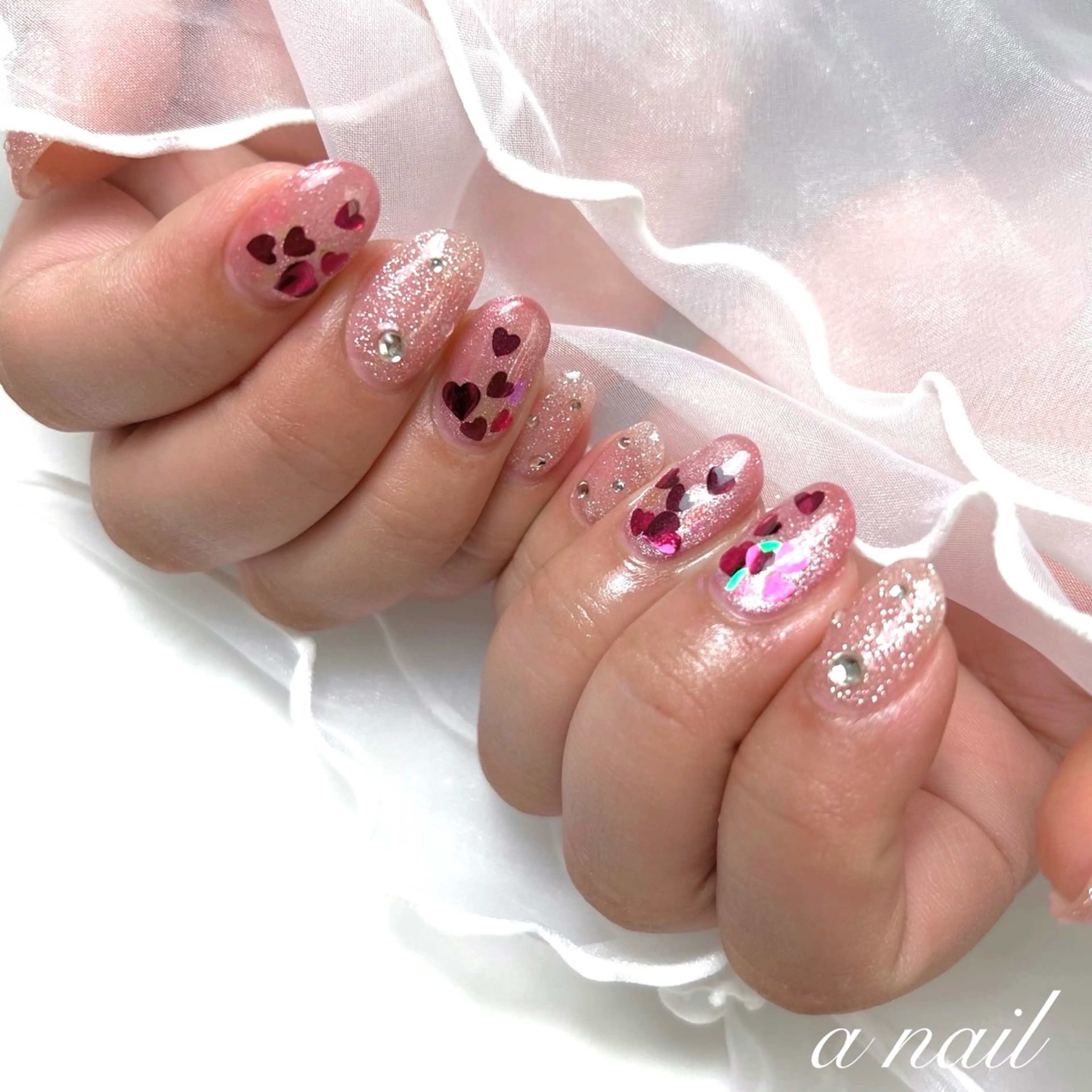 ネイル フラッシュネイル ハート マグネットネイル 持ち込み 春ネイル Salon_ a.nailのネイルデザイン