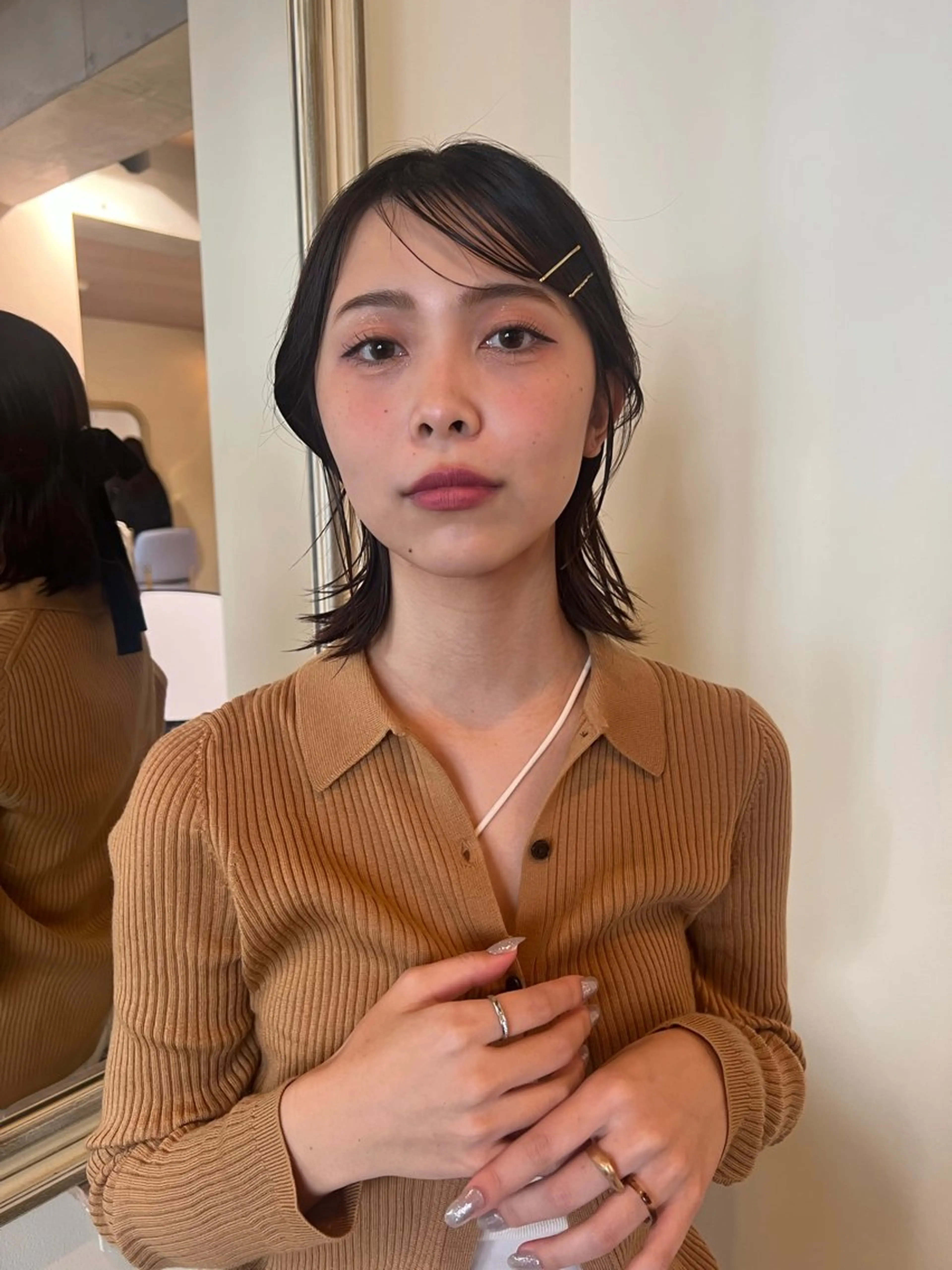 ミディアム センターパート/ 暖色カラーayuのヘアスタイル