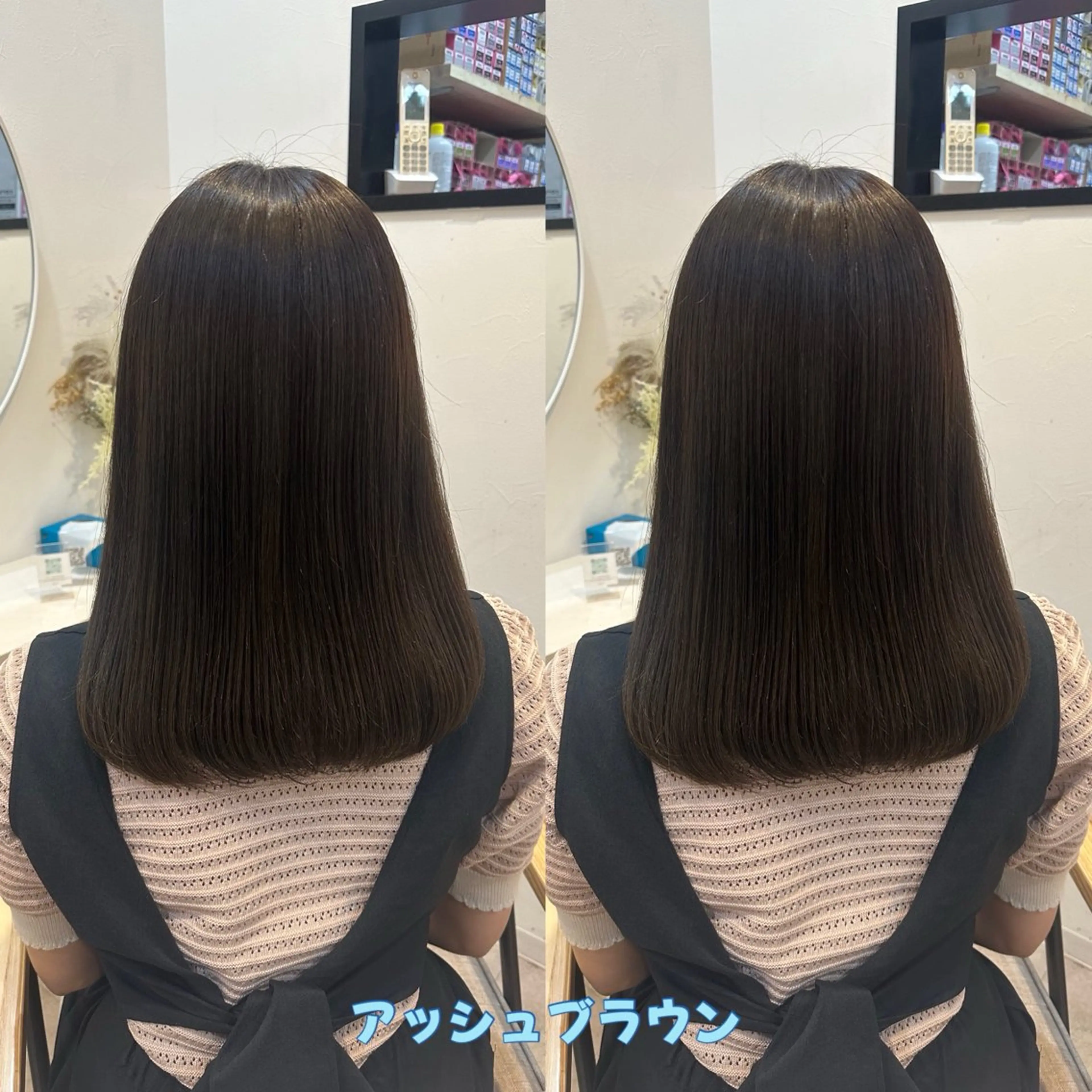 セミロング アッシュ アッシュブラウン ヘアカラー トリートメント lovis ゆうあのヘアスタイル