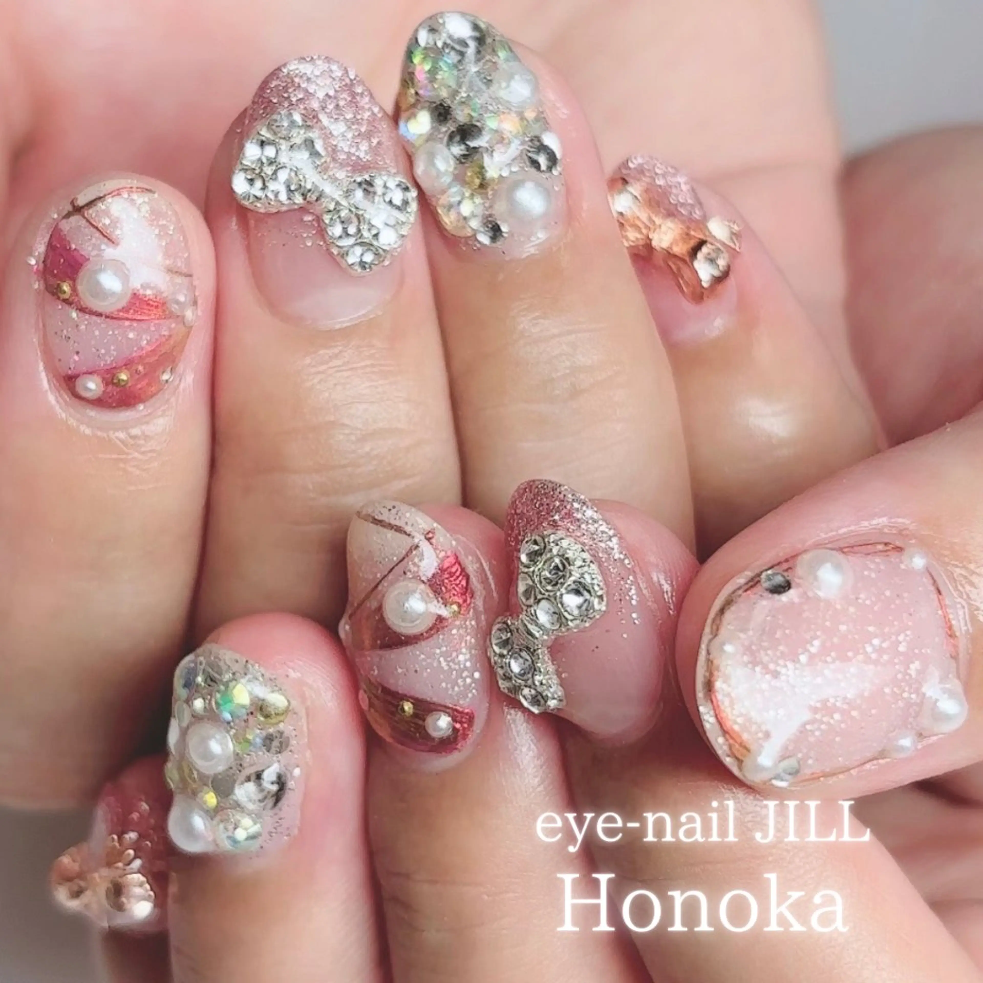 ネイル ガーリー リボン ハンドネイル JILL Honokaのネイルデザイン