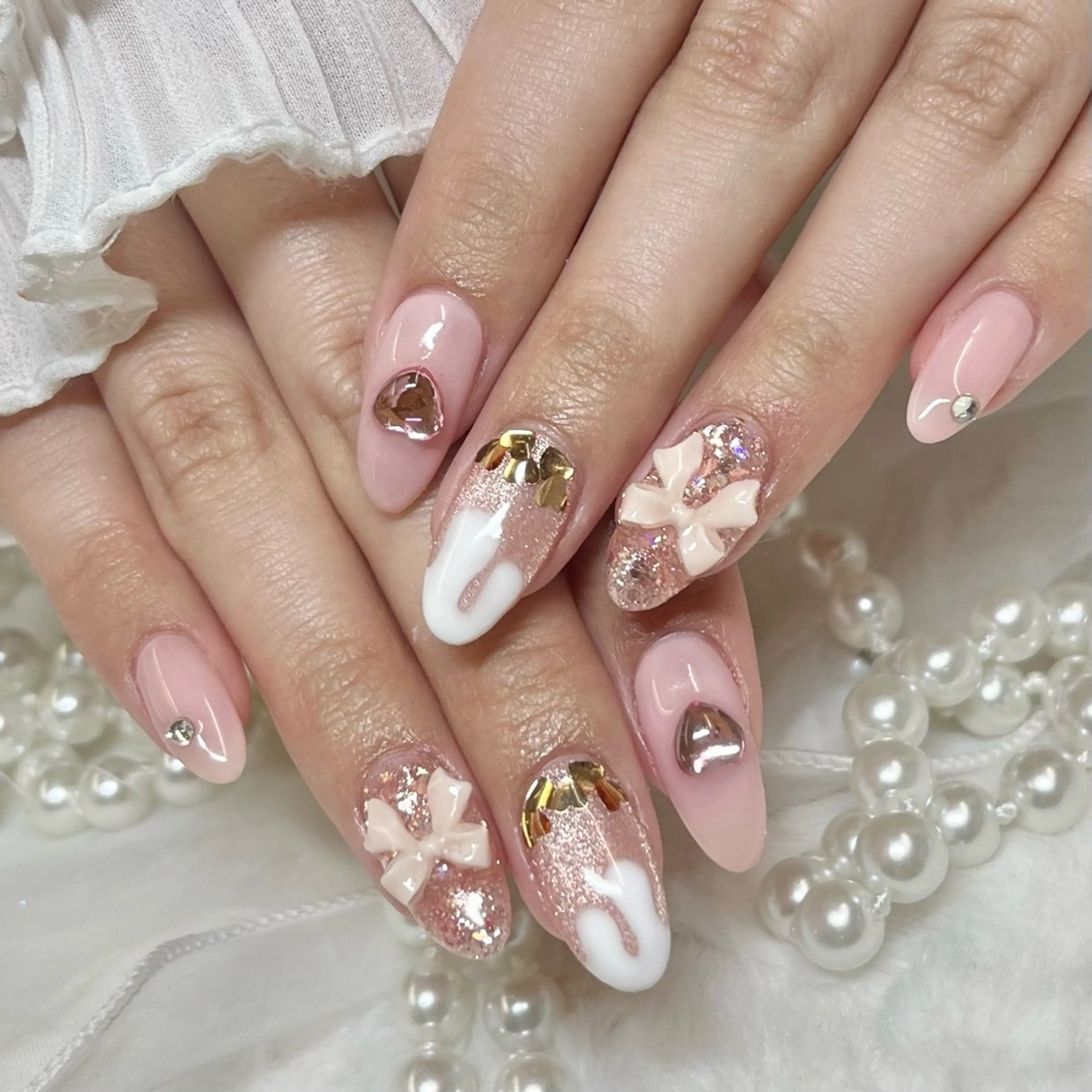 ネイル ガーリー ハート ピンク リボン Vogustys Nail 山田のネイルデザイン
