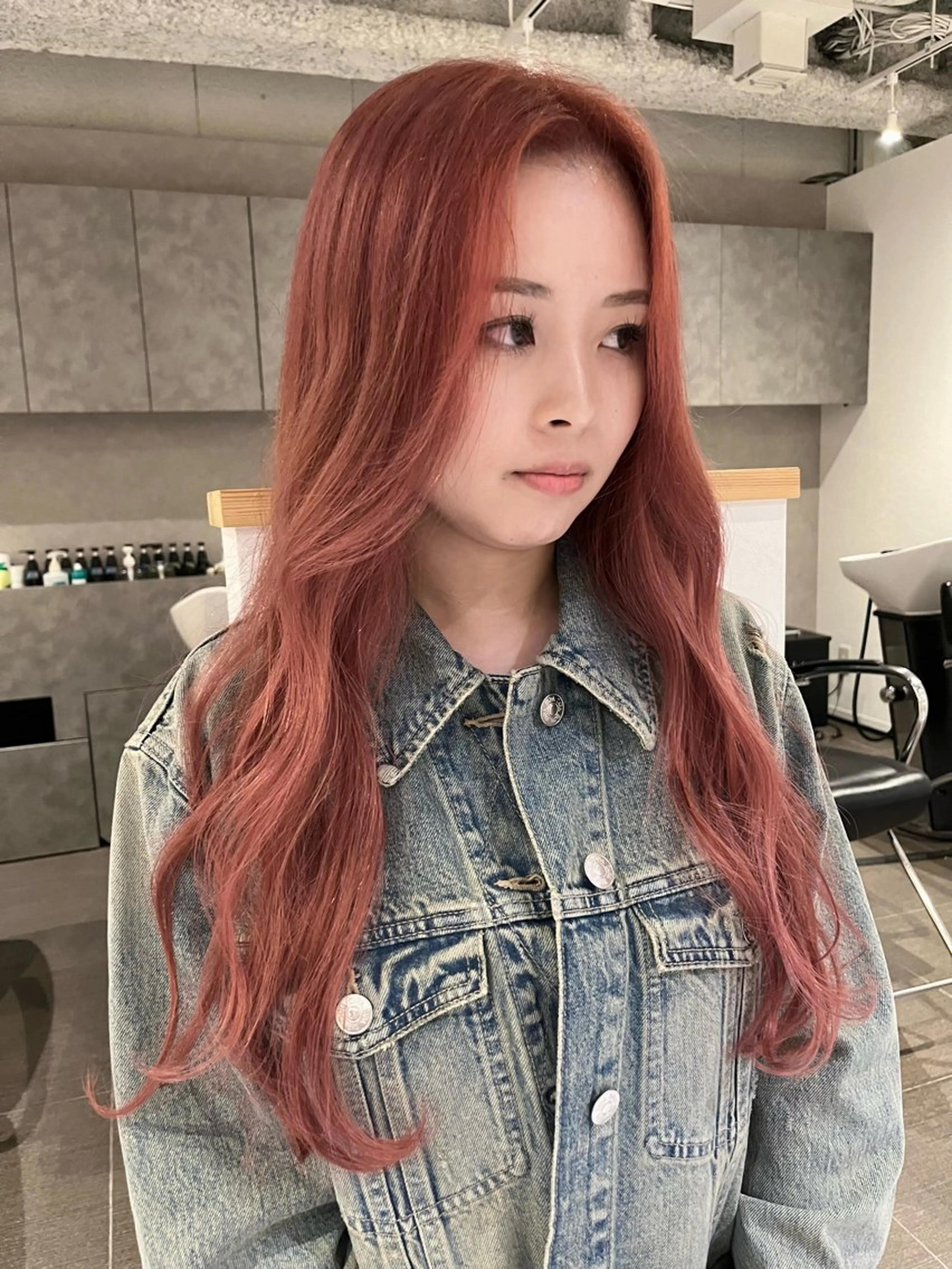 ロング カラー オレンジ ピンクカラー カット ヘアカラー トリートメント 桃果 momokaのヘアスタイル
