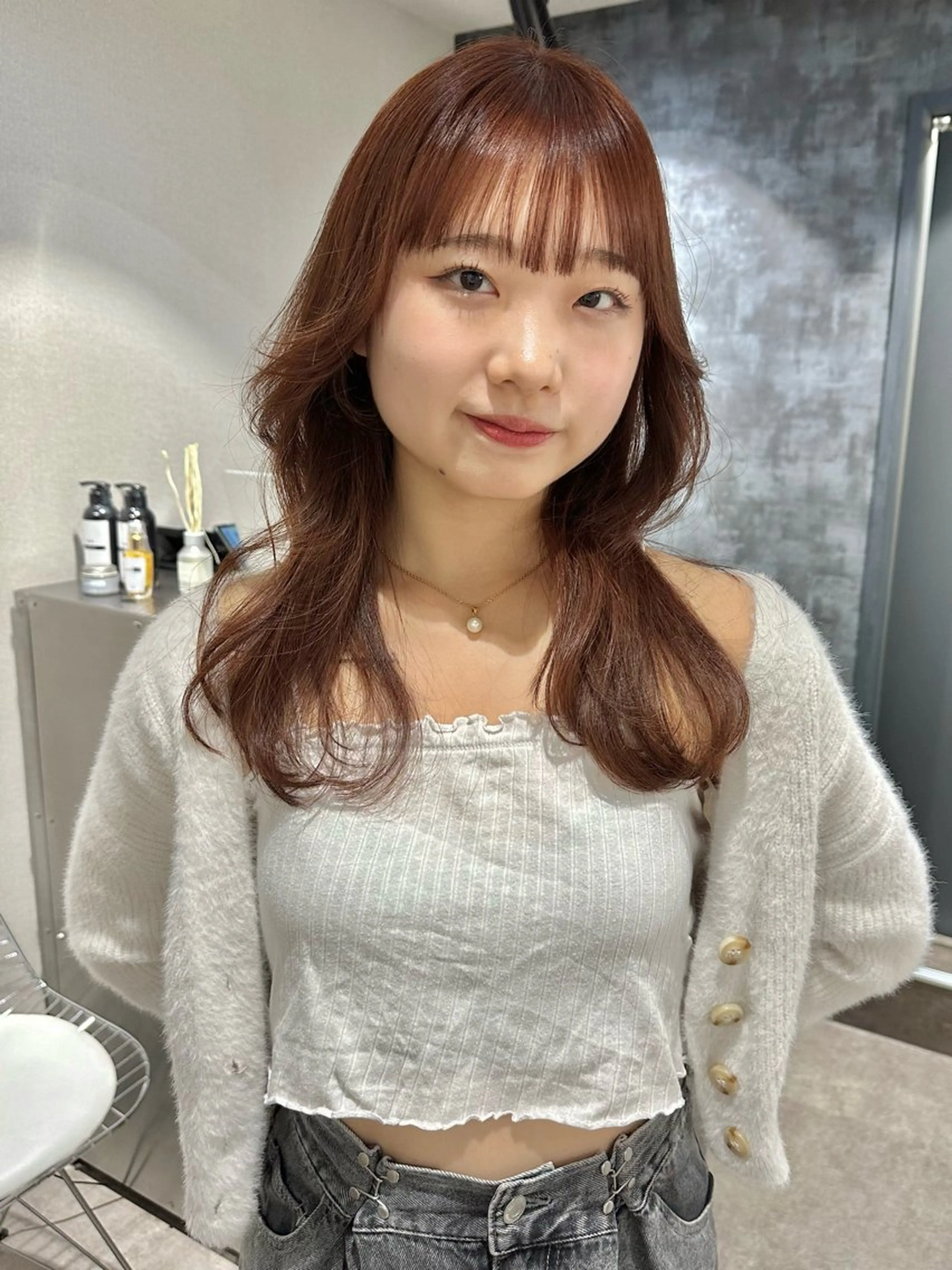 セミロング カラー ブラウンカラー オレンジ オレンジブラウン くびれヘア レイヤーカット カット ヘアカラー トリートメント レイヤーカット🪄 耳ツボ🎀Ayumiのヘアスタイル