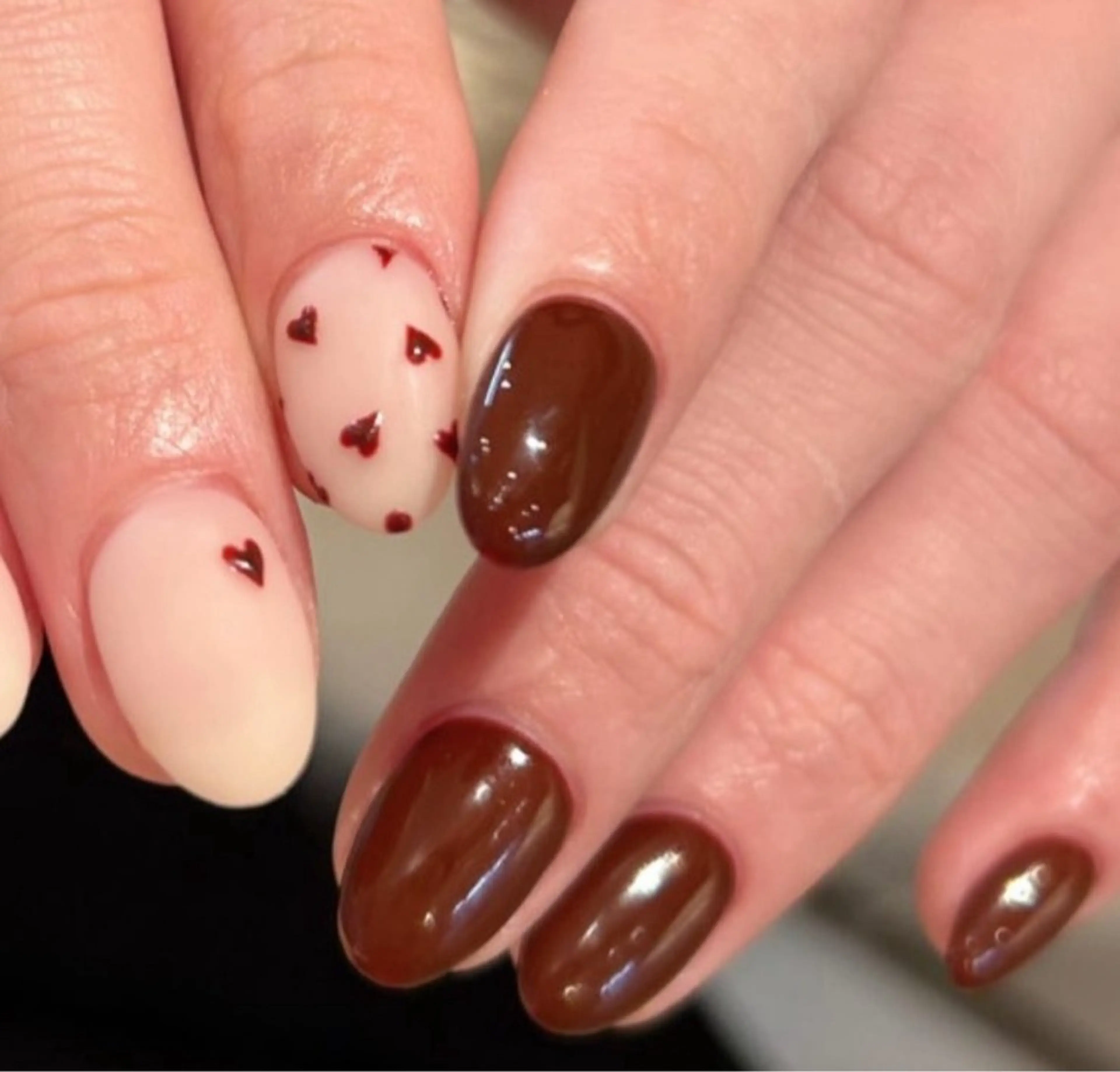 ネイル ボルドー ジェルネイル ハート マットネイル ニュアンスネイル ハンドネイル tamu nail 金町のネイルデザイン