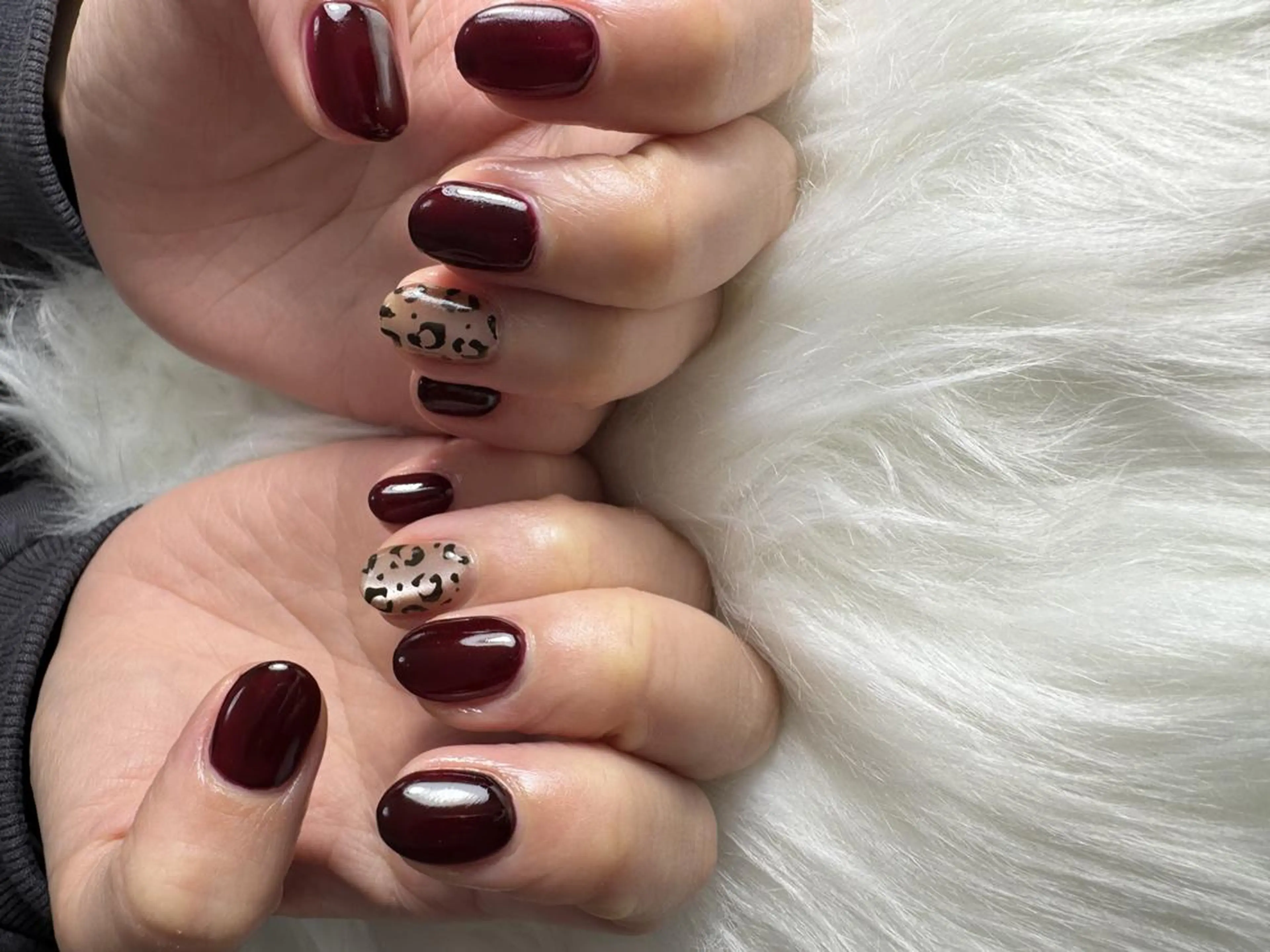 ネイル アニマル柄 ボルドー マグネットネイル ハンドネイル SANA🩵 ネイリストのネイルデザイン