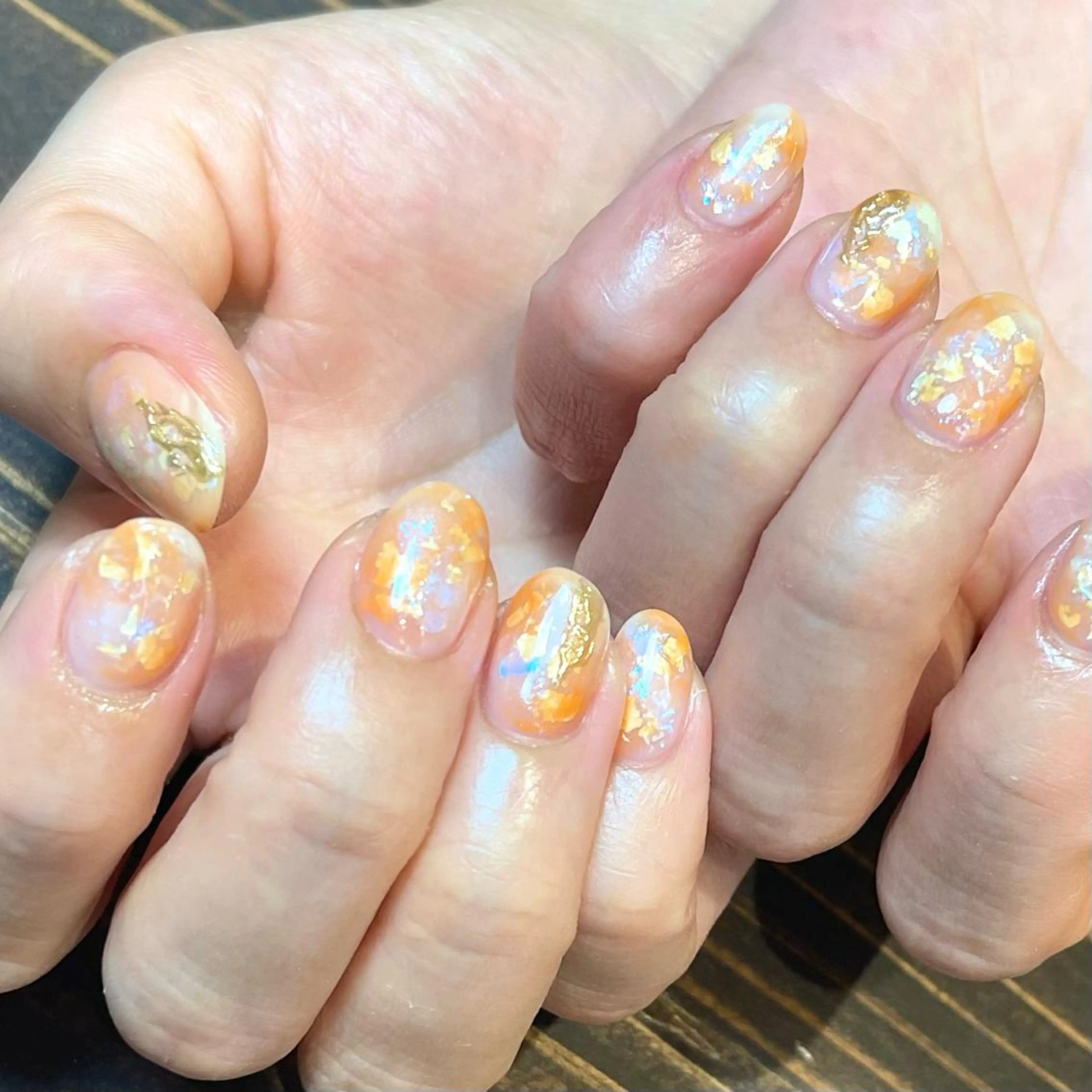 ネイル アートネイル ジェルネイル ニュアンスネイル オフィスネイル オレンジ kinjo yuaのネイルデザイン