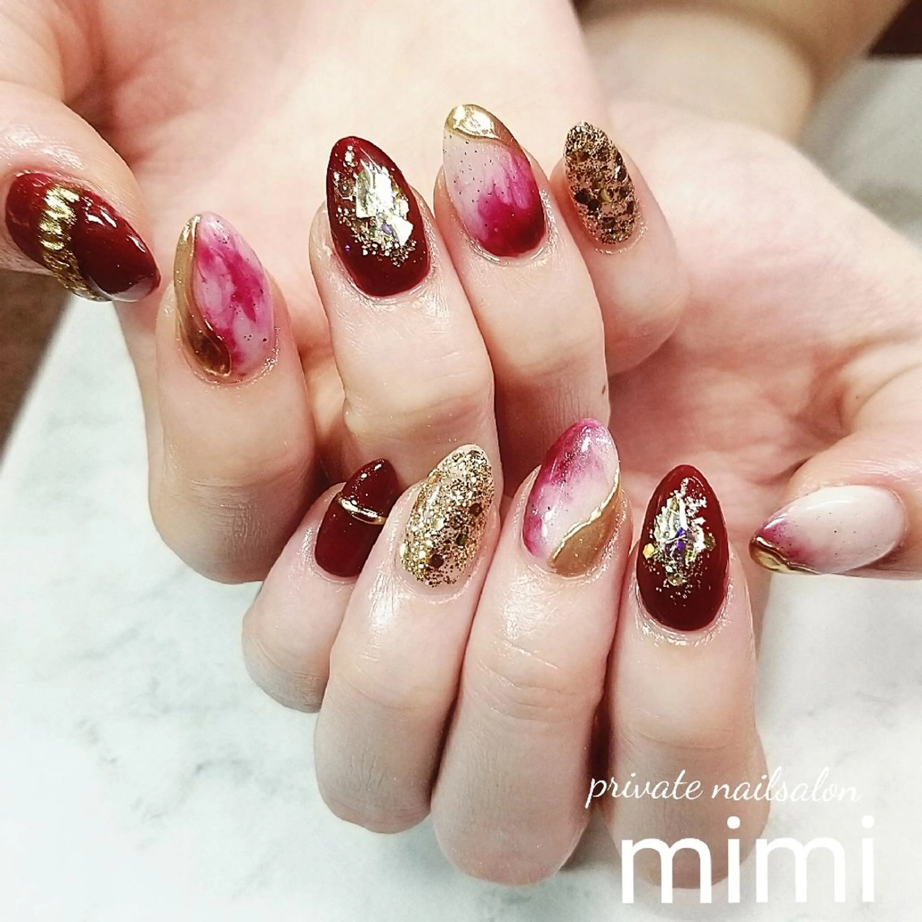 ネイル ボルドー ニュアンスネイル ハンドネイル 博多ネイル ｍｉｍｉのネイルデザイン