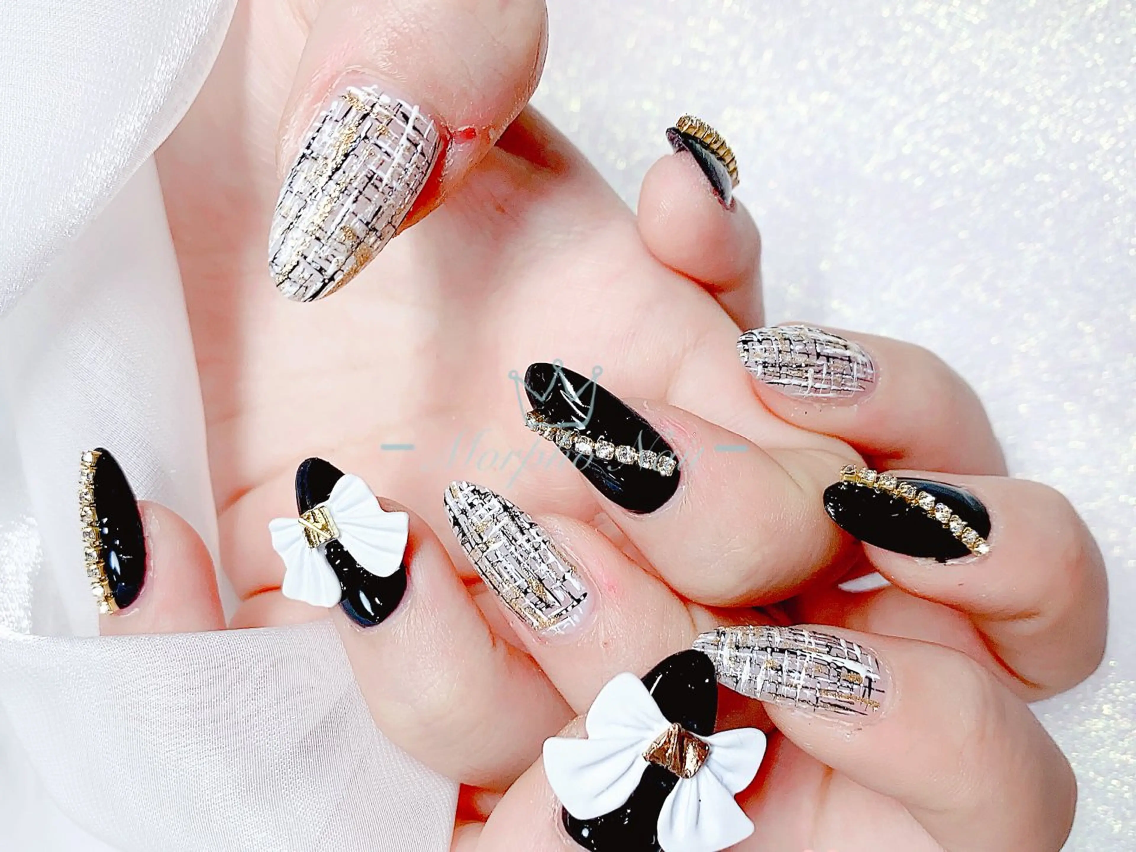 ネイル 長さ出し ジェルネイル キラキラネイル 大理石ネイル(マーブル) ニュアンスネイル ハンドネイル Morpho nailのネイルデザイン