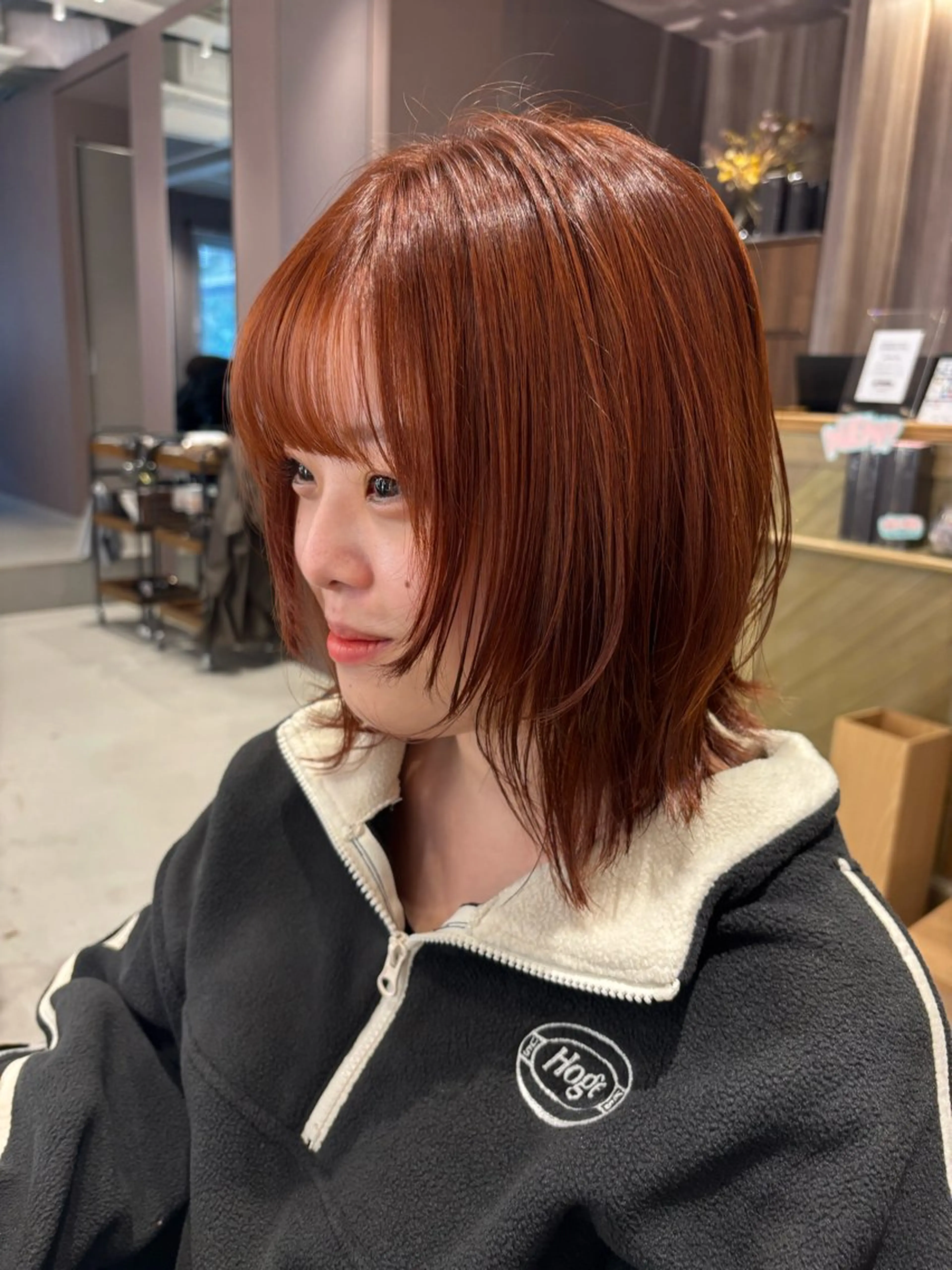 ミディアム カラー ブリーチ ブリーチなしカラー オレンジ ボブ カット ヘアカラー トリートメント レイヤーカット/ボブ /nene🍥⋆*のヘアスタイル