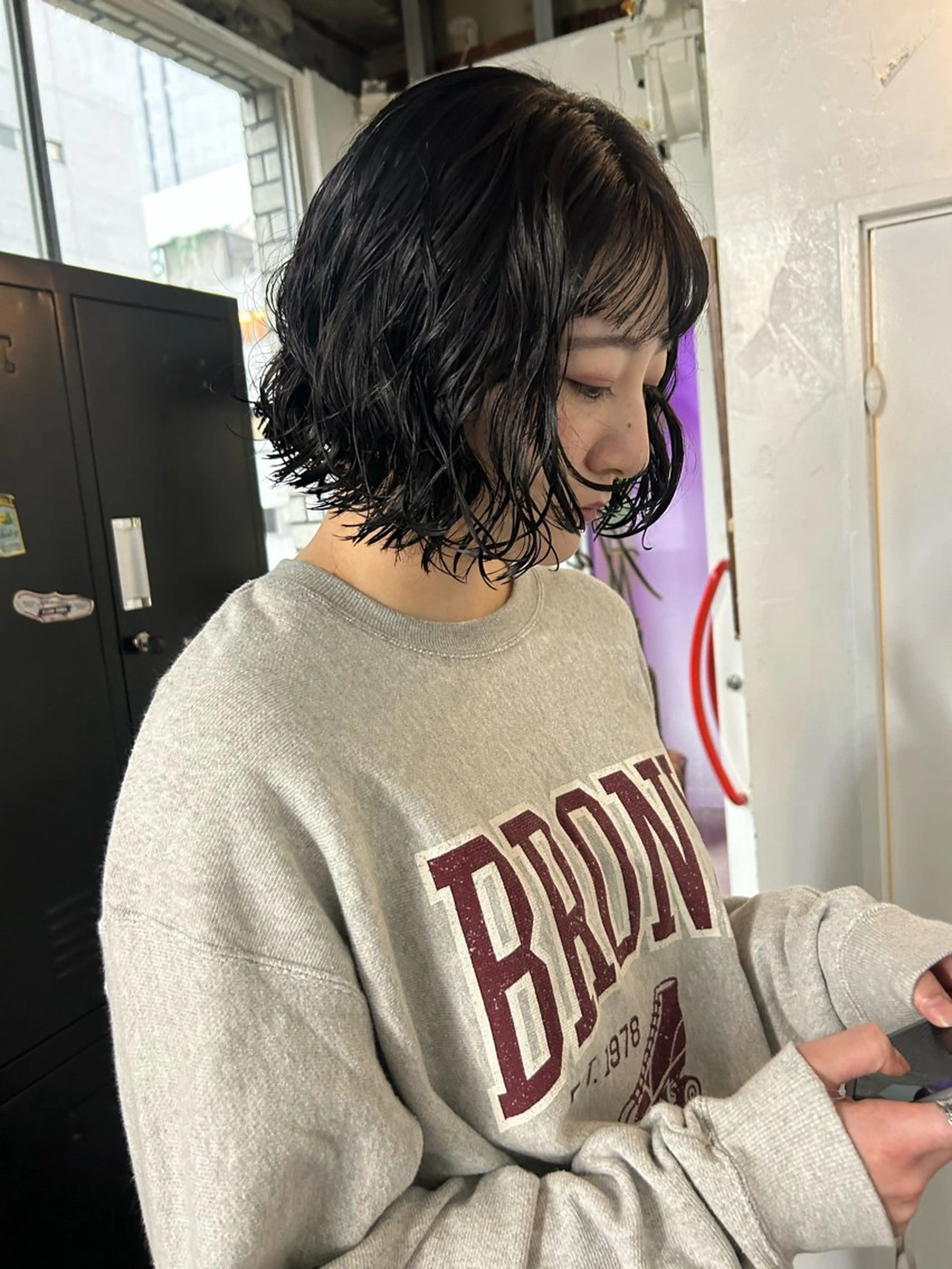 ミディアム カラー パーマ ミディアムパーマ 黒髪 透明感カラー ボブ カット ヘアカラー パーマ 小川真歩/パーマ /暖色オリーブのヘアスタイル