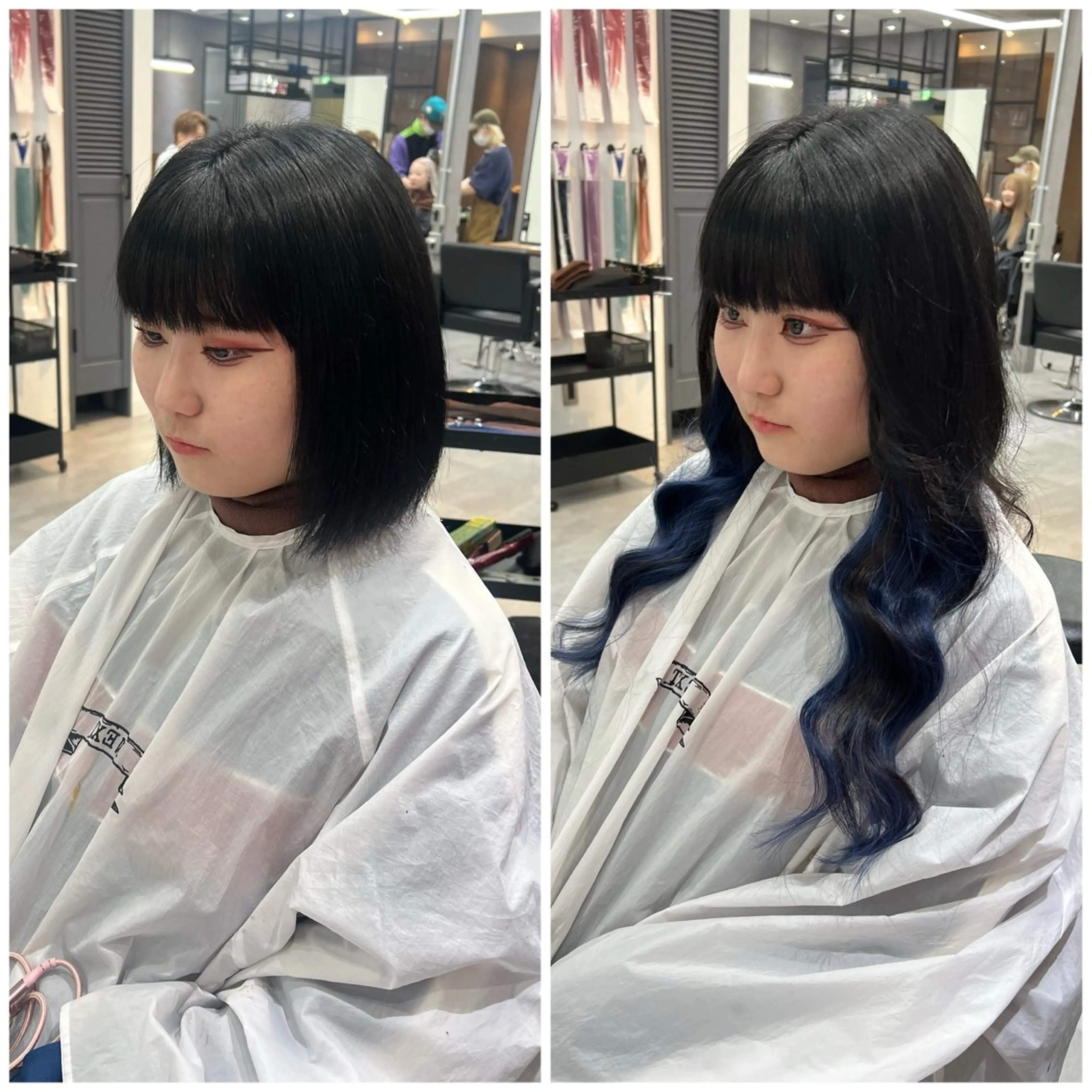 ロング カラー シールエクステ 黒髪 ブルーカラー ブルーブラック インナーカラー カットモデル募集 八王子/kyocoのヘアスタイル