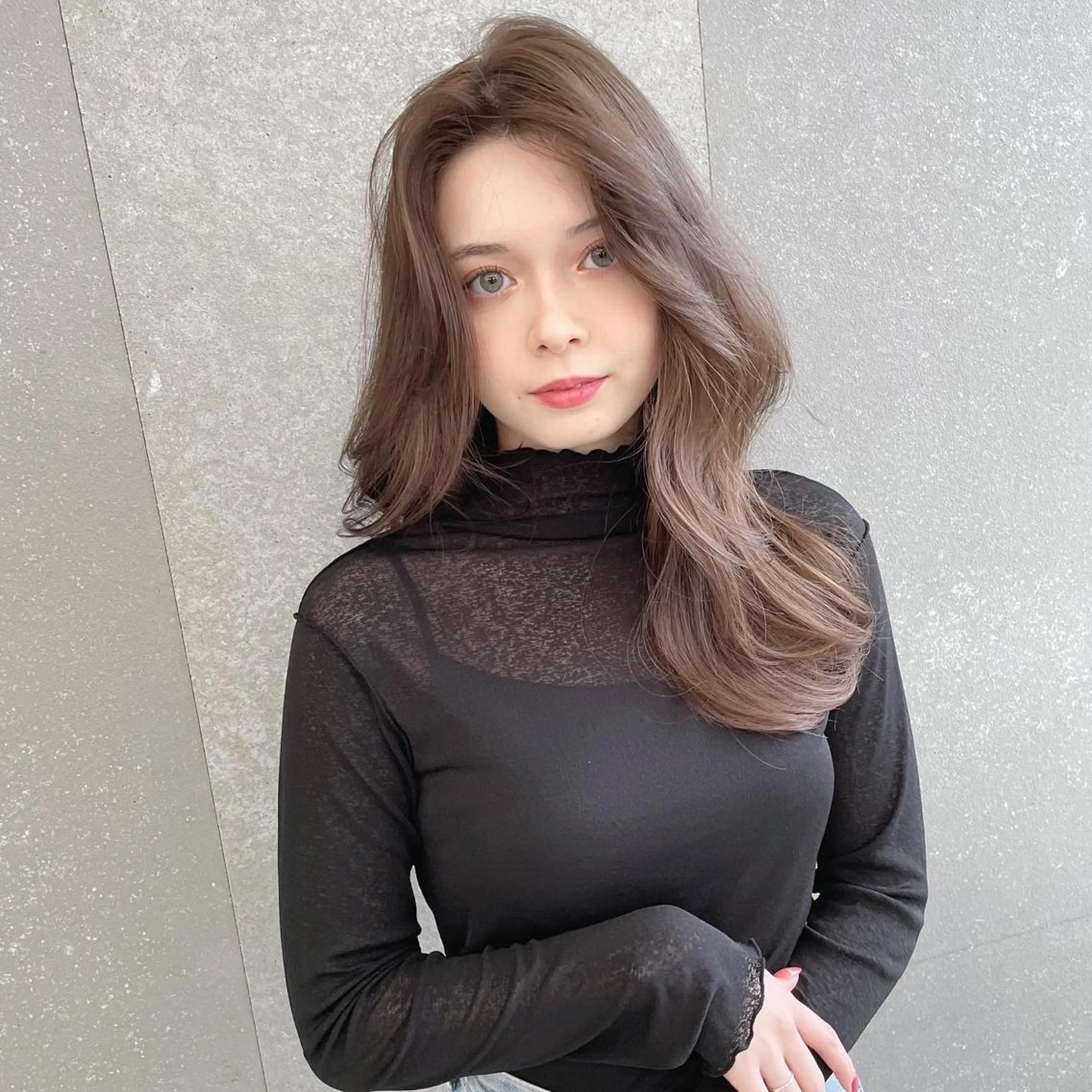 セミロング カット ヘアカラー トリートメント 山本翔一郎 韓国顔周りレイヤーのヘアスタイル