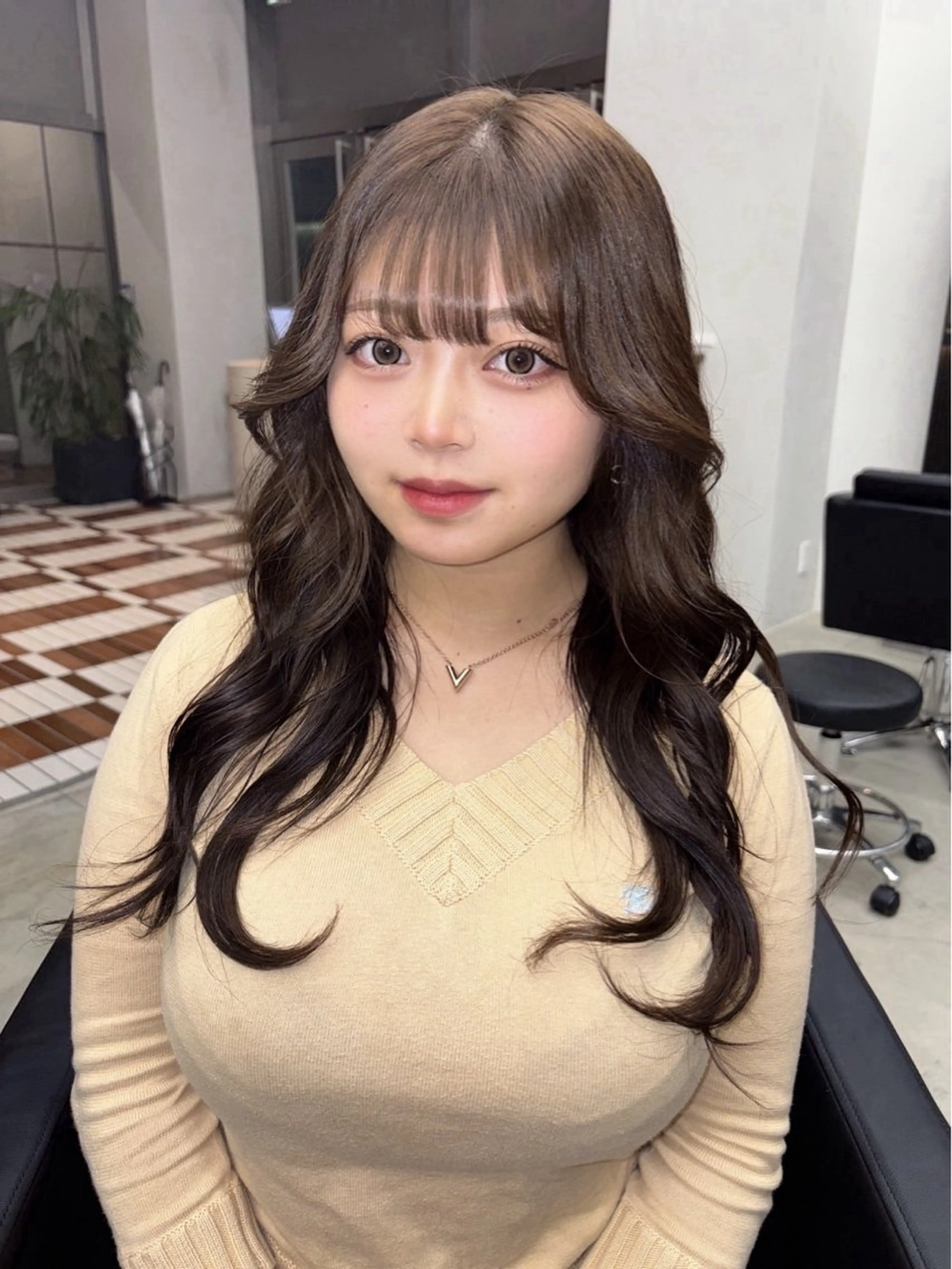 ロング カラー ブラウンカラー ヘアカラー トリートメント 名古屋栄カラーモデル sayoのヘアスタイル