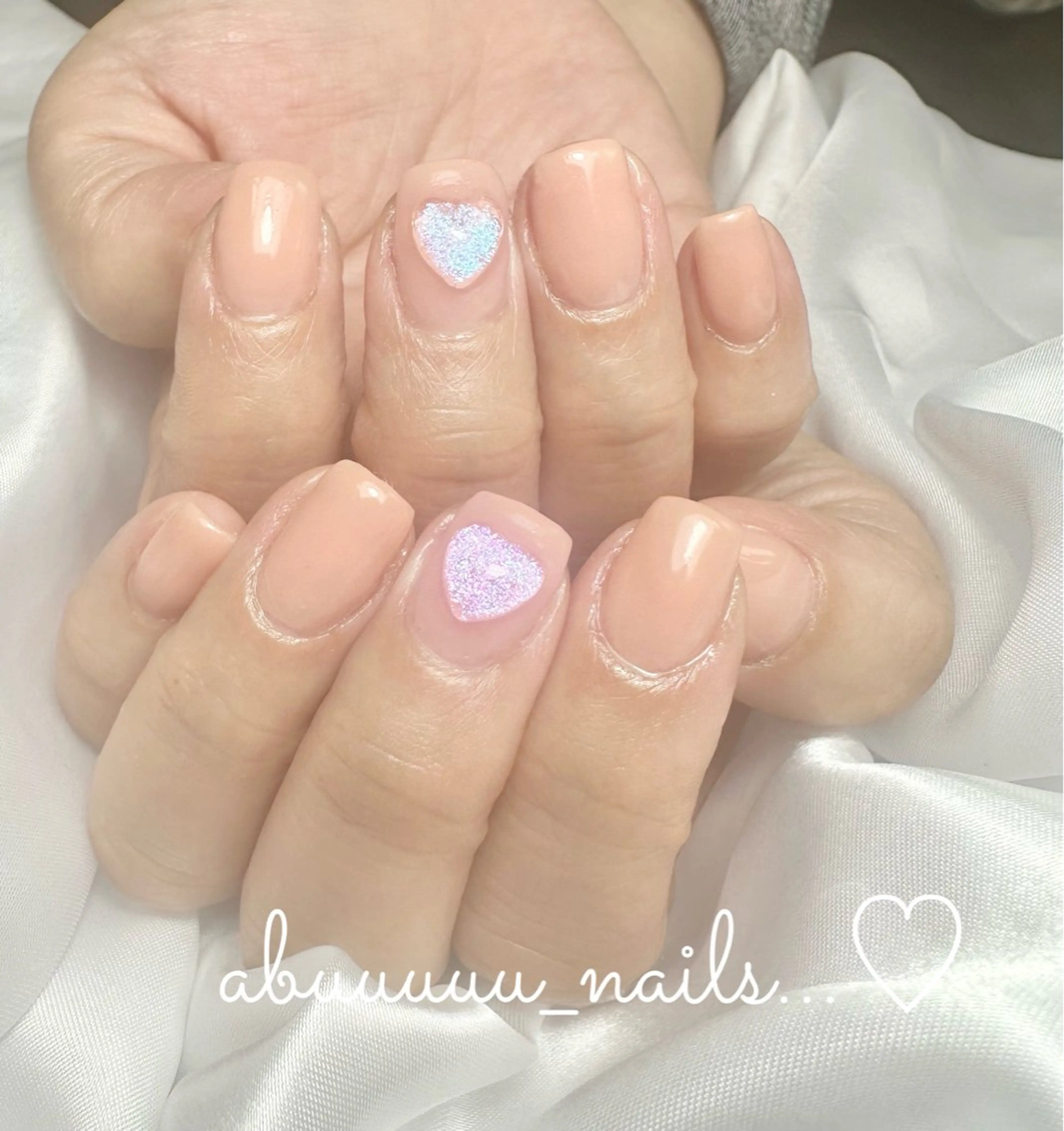 ネイル ハート ワンカラーネイル ハンドネイル abuuuuu nailsのネイルデザイン
