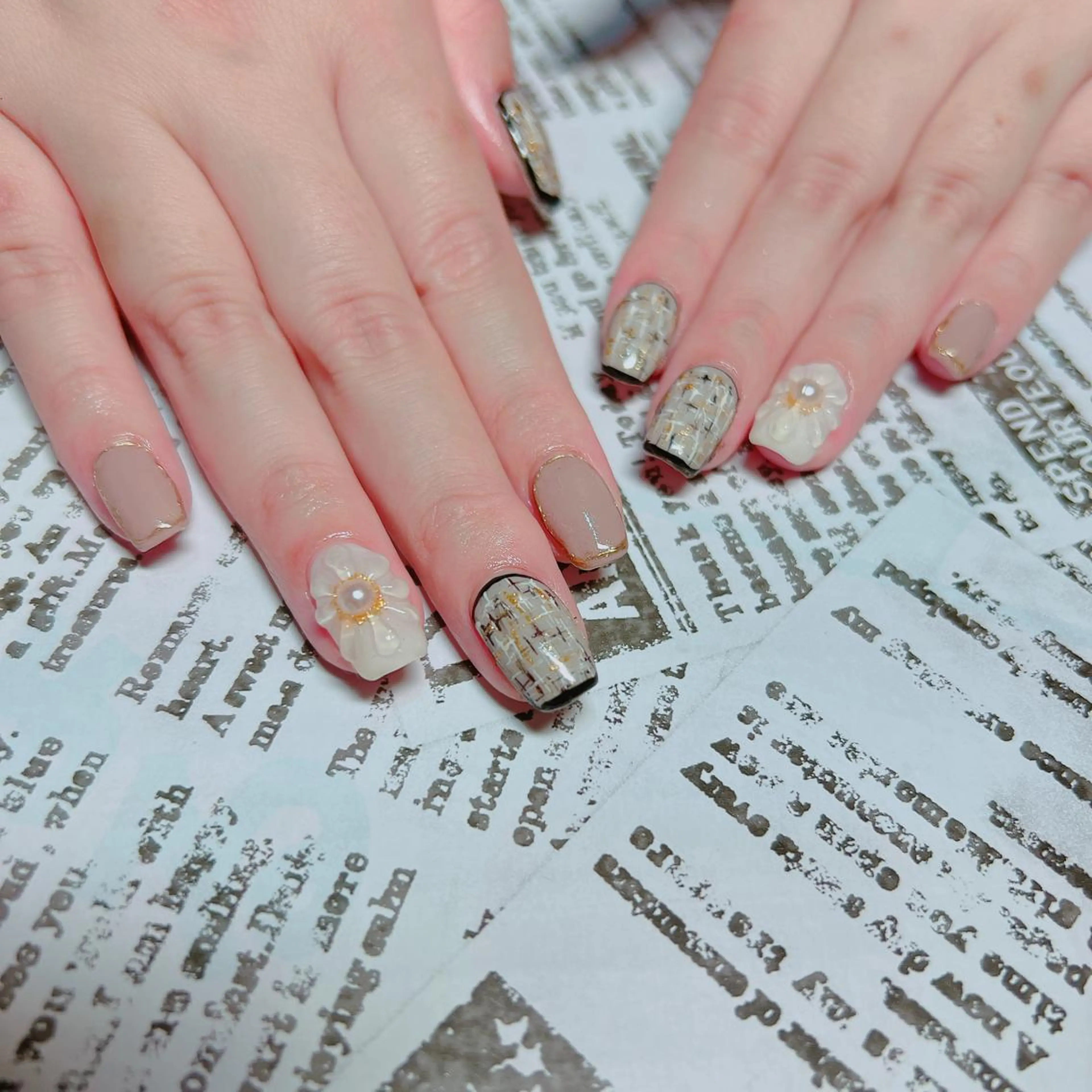 ネイル ツイードネイル 冬ネイル ハンドネイル たきぐち みちこのネイルデザイン