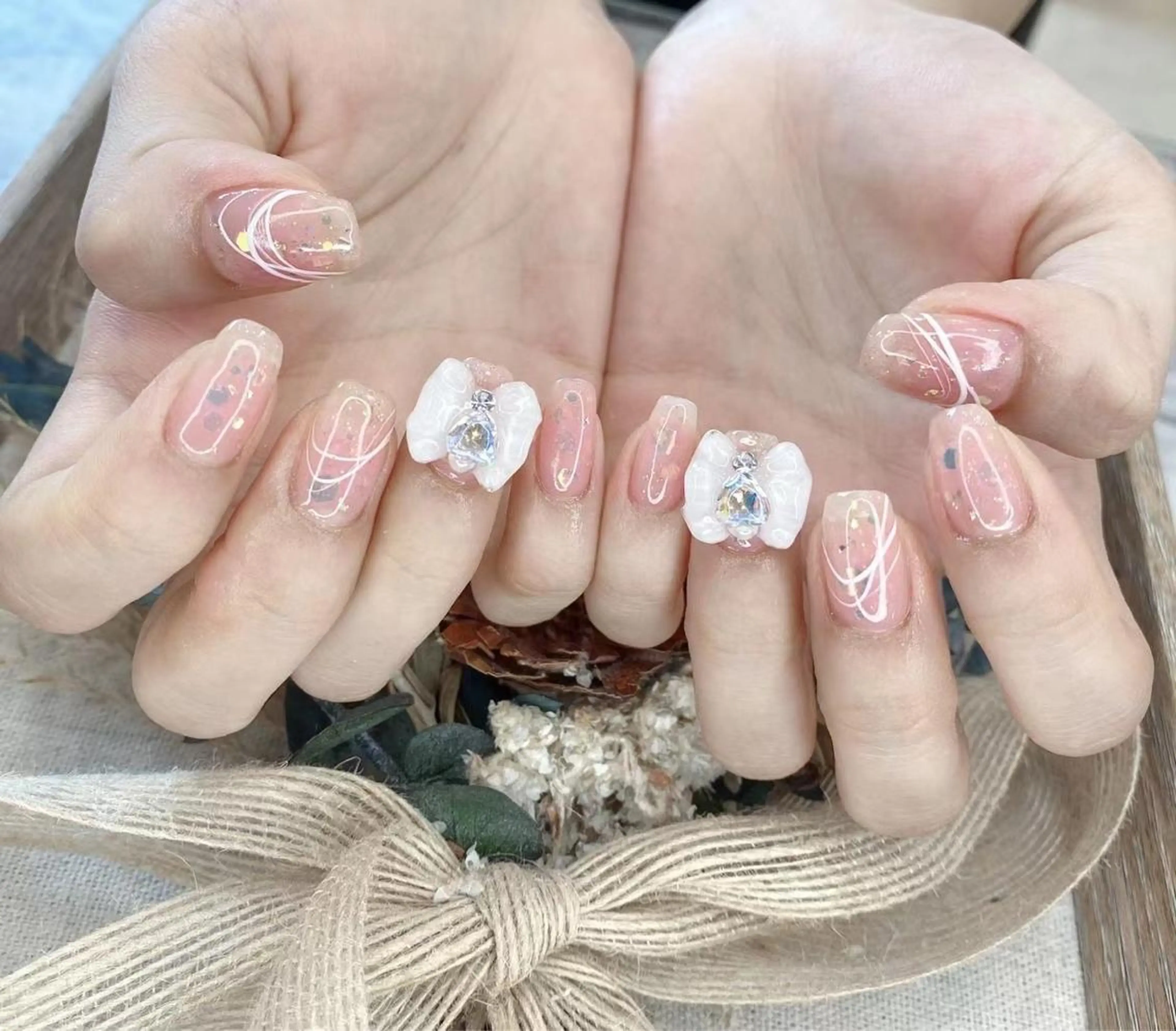 ネイル ピンク リボン シンプルネイル Babarla Nailのネイルデザイン