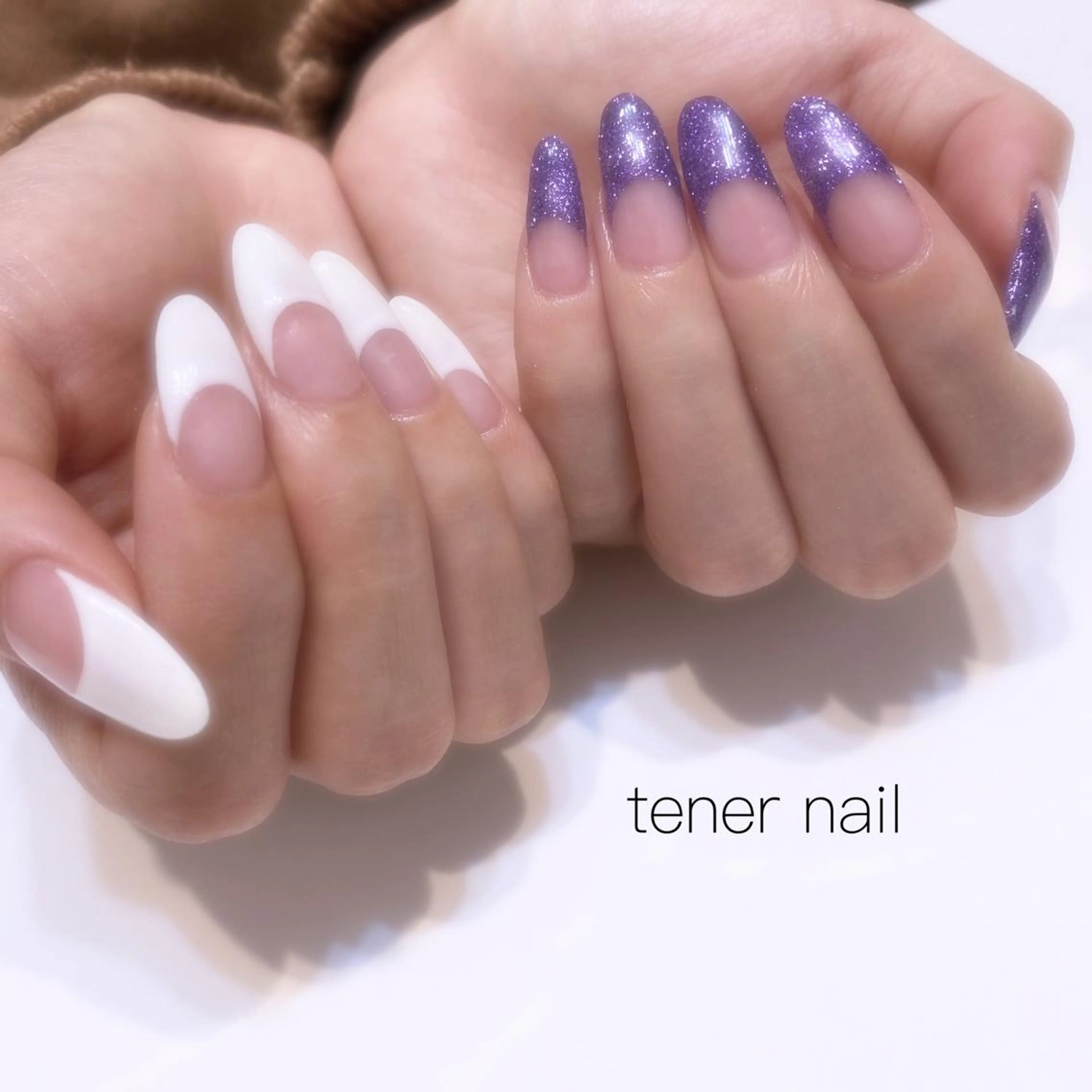 ネイル フレンチネイル ラメ(グリッター) パープル 逆フレンチ tener  nail  テネルネイル所属・テネルネイル tener nailのネイルデザイン