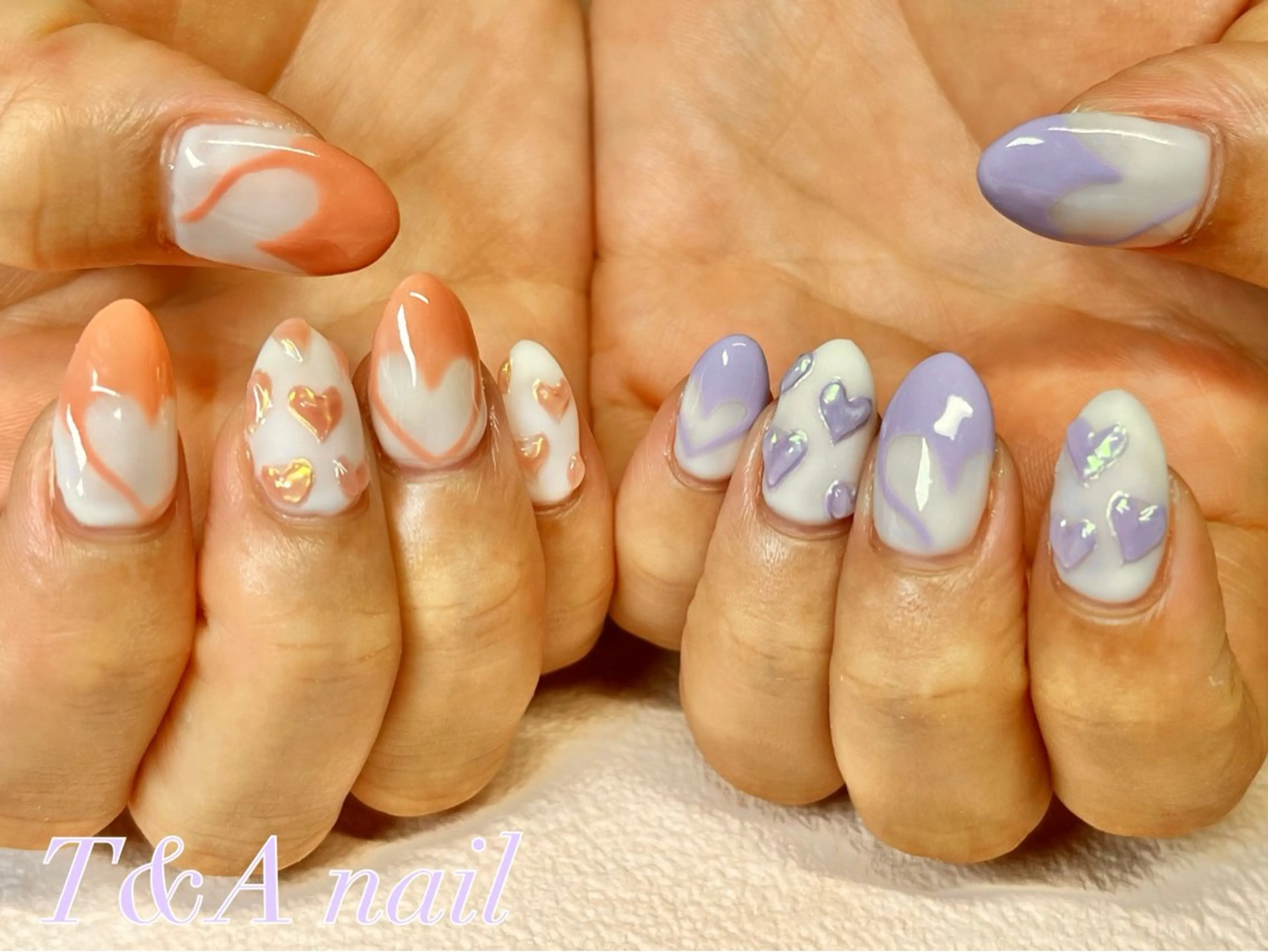 ネイル 長さ出し ジェルネイル ハート ニュアンスネイル スカルプネイル ハンドネイル T&A nailのネイルデザイン