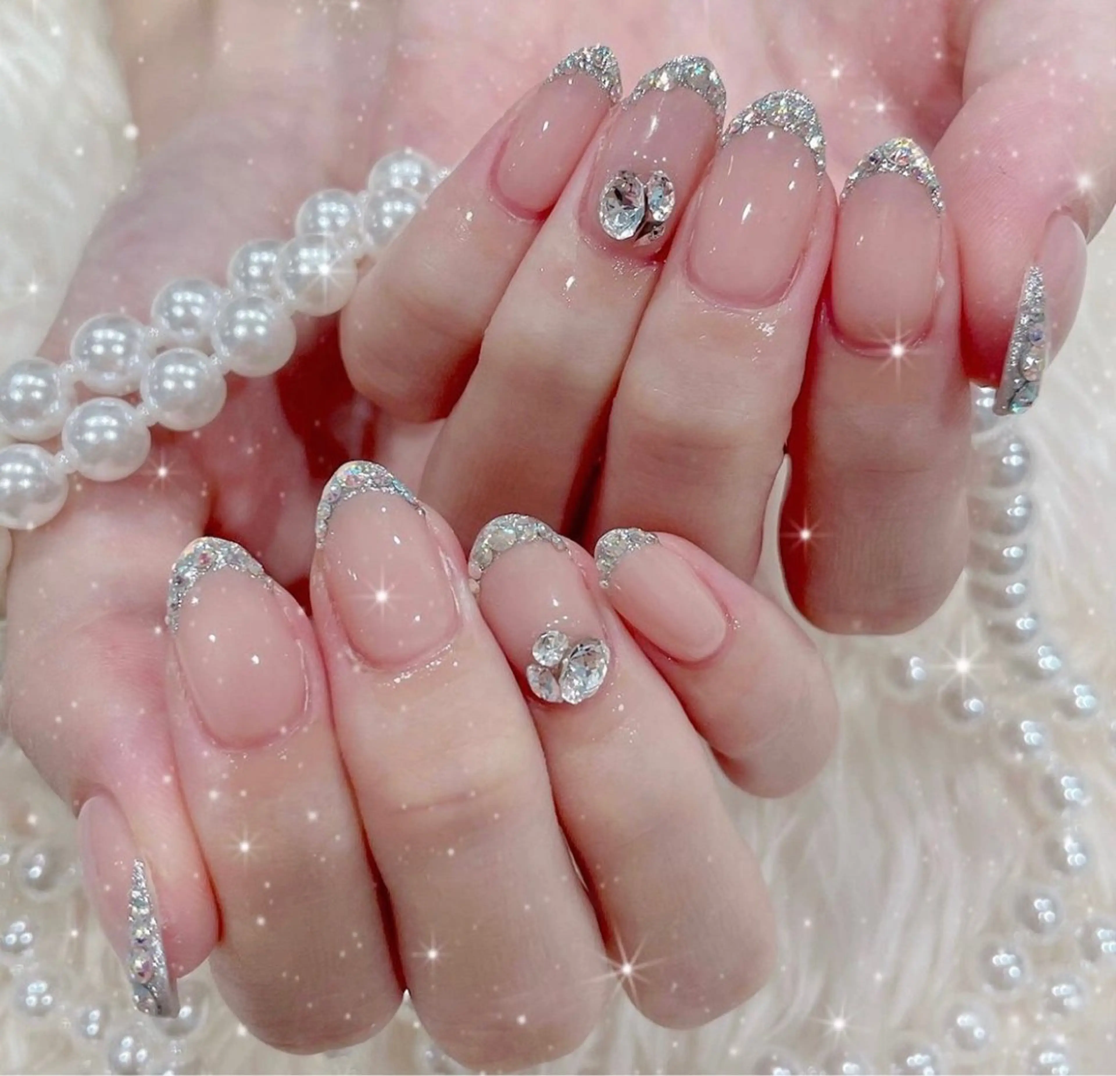 🌸ガラスフレンチ/ミラーフレンチ　「初回ジェルオフ無料ケア込み」【パラジェルあり】￥6980→¥4980の写真