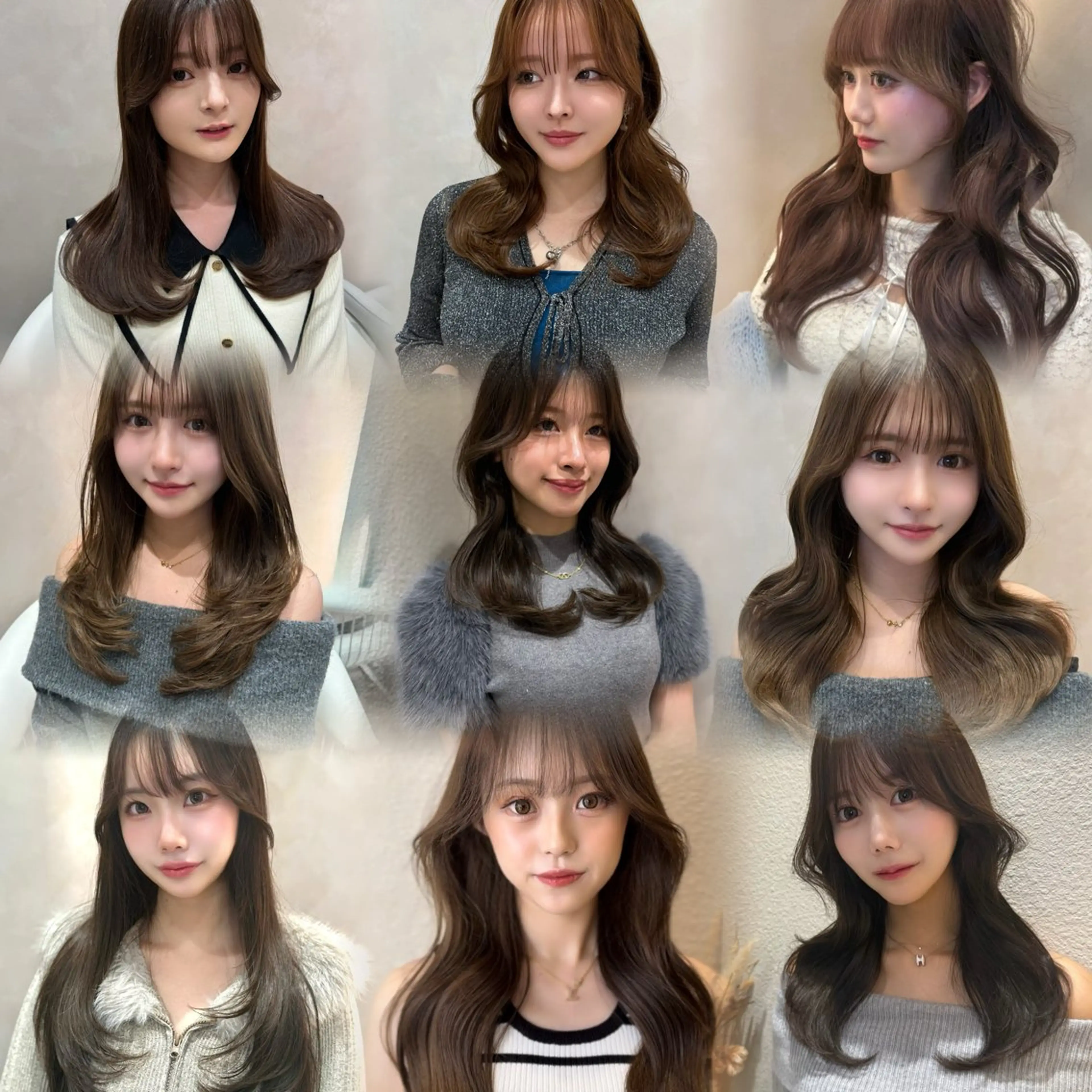ロング ヨシンモリ 韓国風ヘア レイヤーカット 小顔カット カット ヘアカラー 韓国ヘア/レイヤー/ 前髪/髪質改善/石川のヘアスタイル