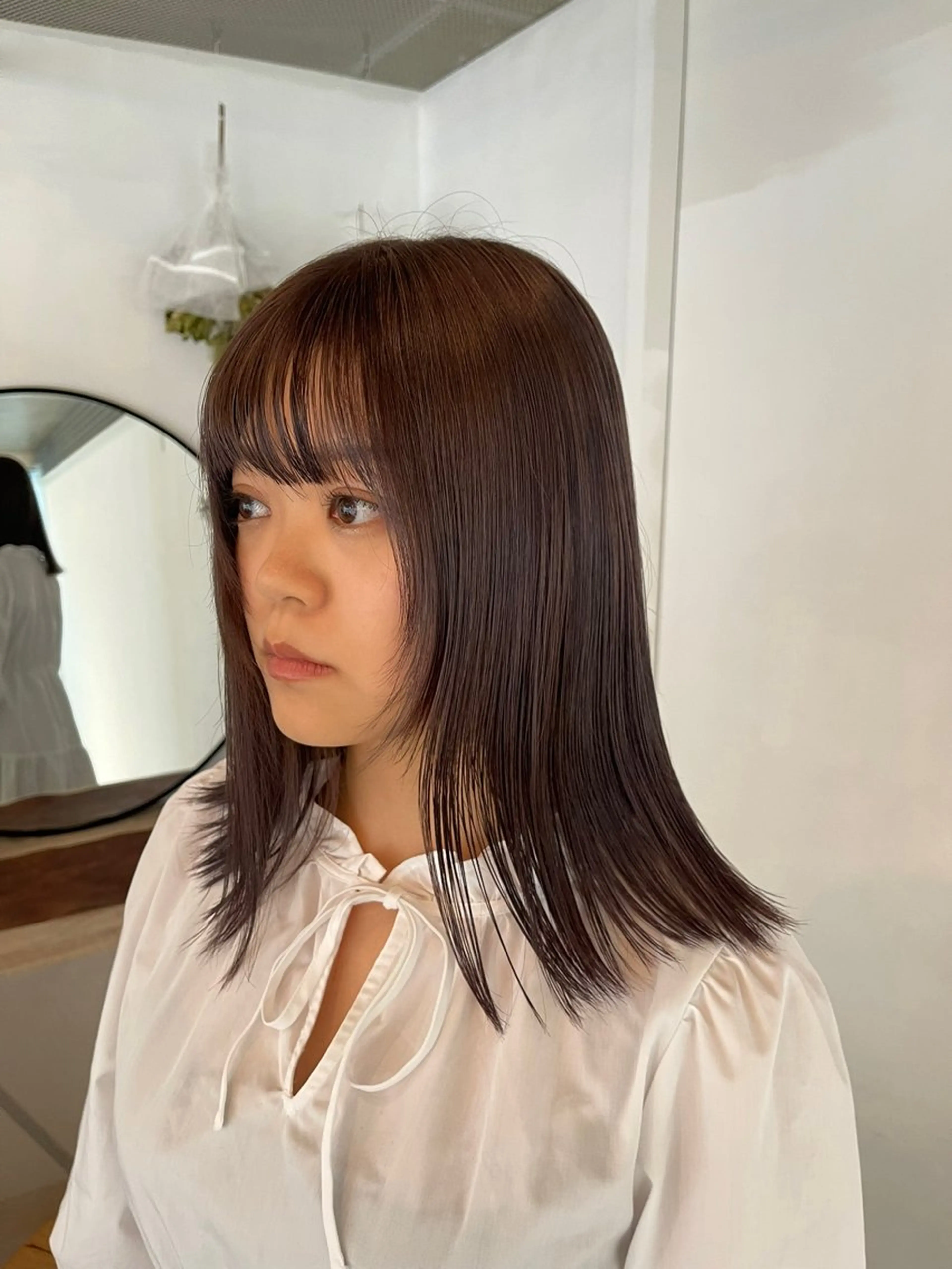 ミディアム カラー ブリーチ 透明感カラー グレージュ ブリーチなしカラー レイヤー/ボブ /河内温太のヘアスタイル