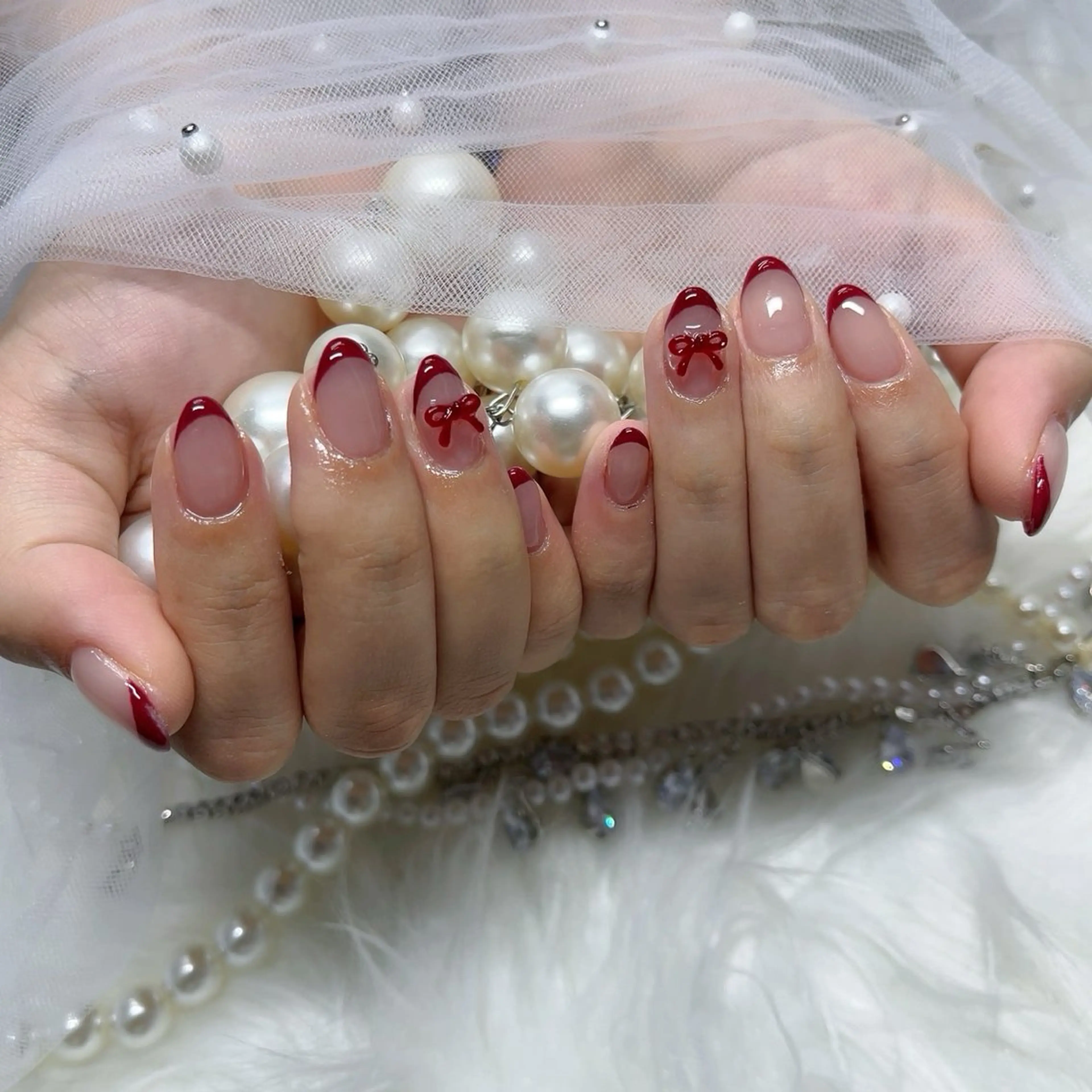 ネイル クリアネイル フレンチネイル リボン ハンドネイル ハンドケア my nail plus野江内代のネイルデザイン